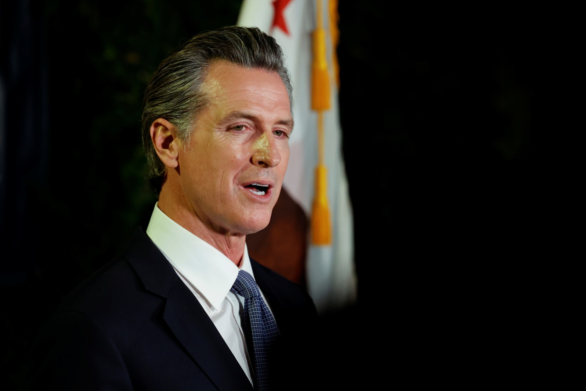 <p>California Governor Gavin Newsom at the Democratic Party headquarters in Sacramonto, California</p>
