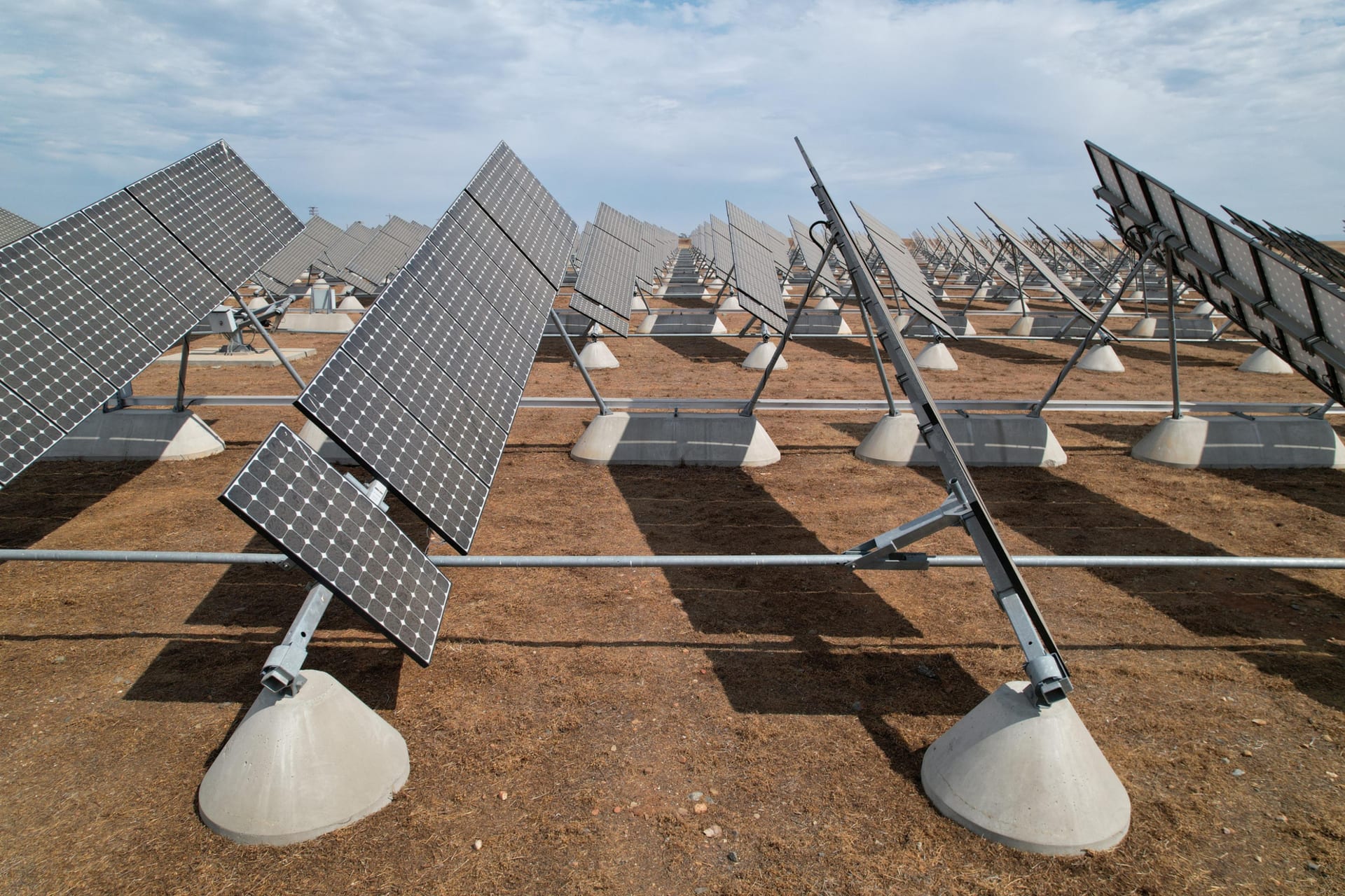 <p>Solar panels are set up in the solar farm at the University of California, Merced, in Merced, California, U.S. August 17, 2022.</p>
