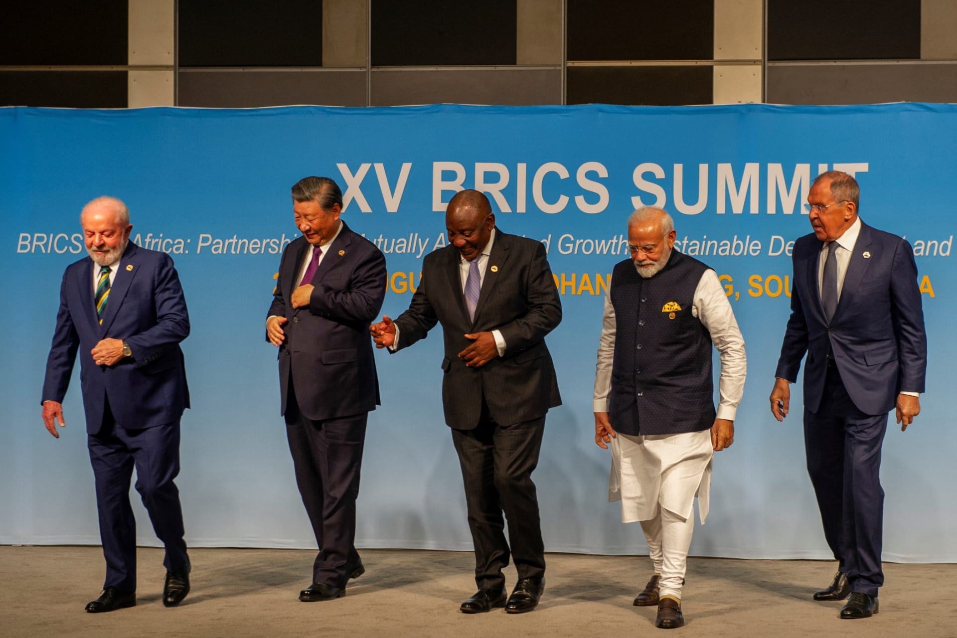 <p>Leaders of BRICS nations meet during the most recent BRICS Summit in Johannesburg</p>
