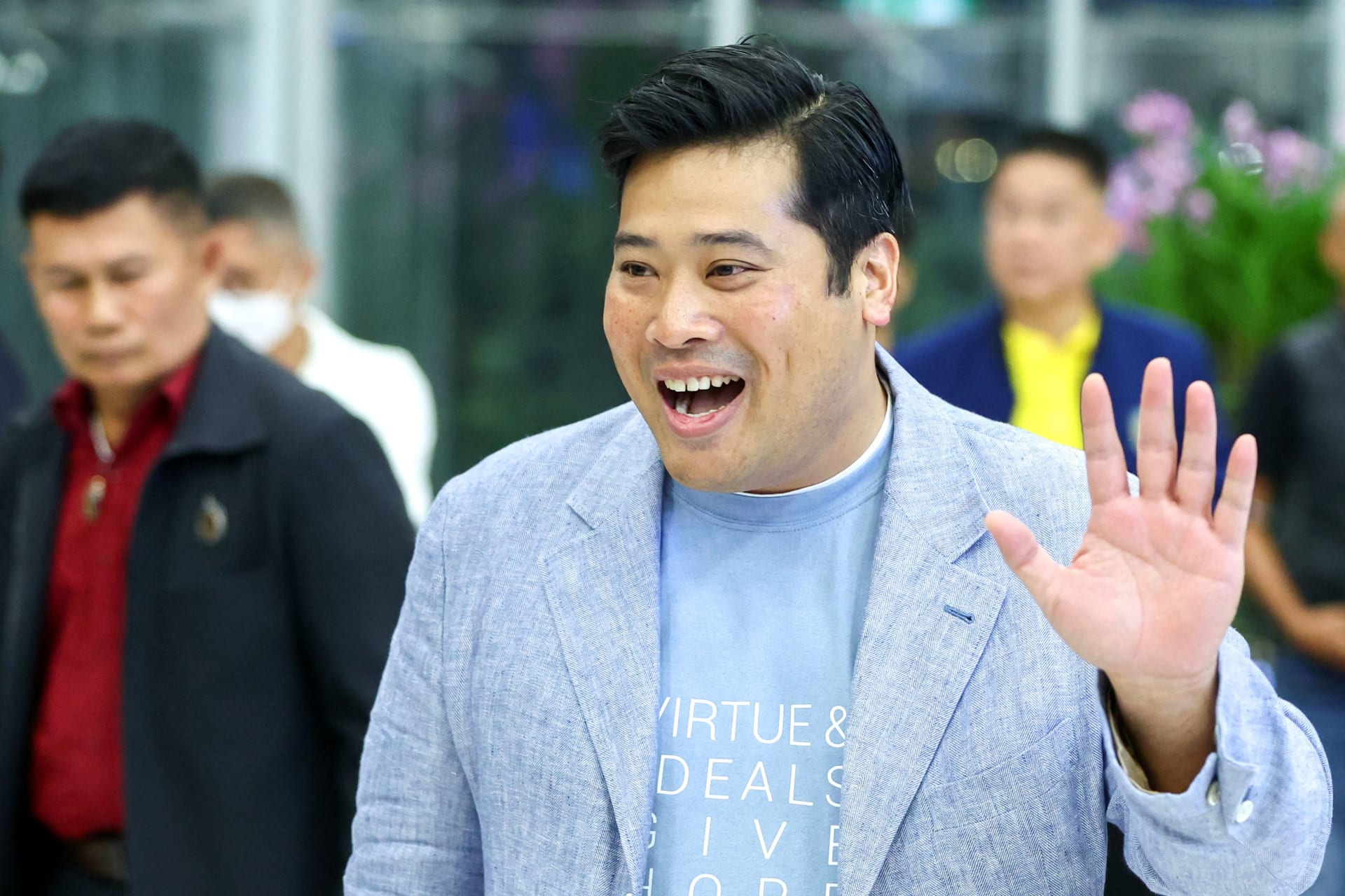 <p>Vacharaesorn Vivacharawongse, Thailand’s King Maha Vajiralongkorn’s son, arrives at Bangkok’s Suvarnabhumi international airport after a surprise visit to the kingdom after living abroad for twenty-seven years, on August 14, 2023</p>
