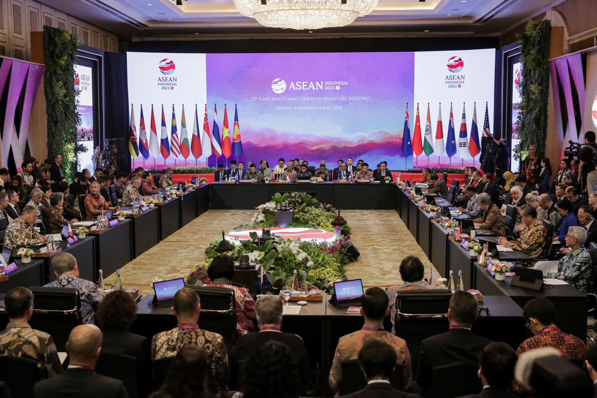 <p>A general view of the ASEAN East Asia Summit Foreign Ministers’ Meeting in Jakarta, Indonesia.</p>
