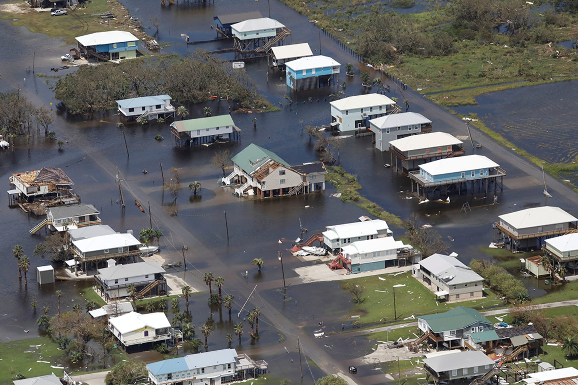 <p>An aerial view shows houses destroyed by flooding after Hurricane Ida made landfall in Louisiana.</p>
