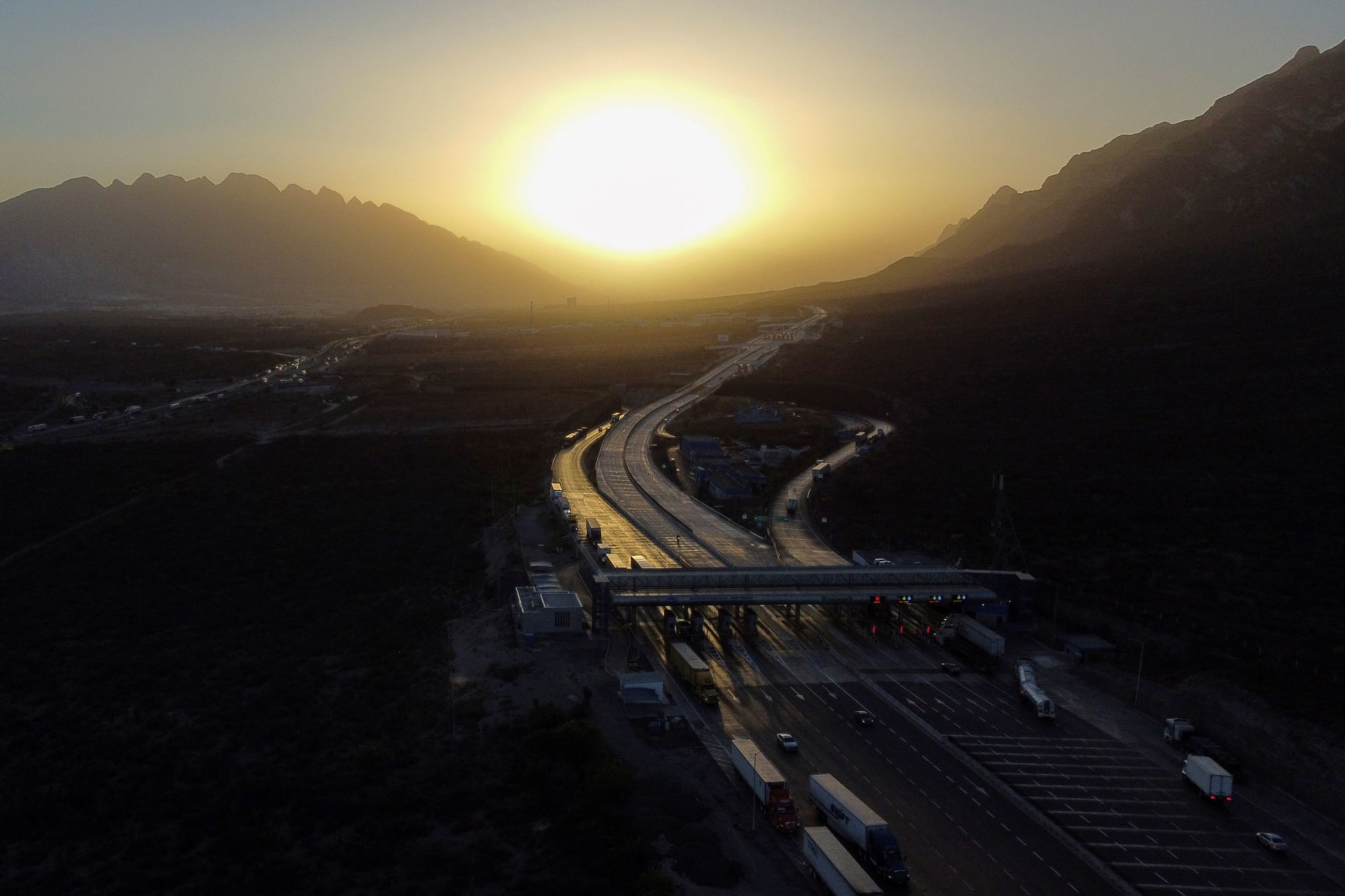 <p>An aerial view shows a part of the Monterrey-Saltillo highway near the land where Tesla will build a new gigafactory, in Mexico’s northern border state of Nuevo León, March 3, 2023.</p>
