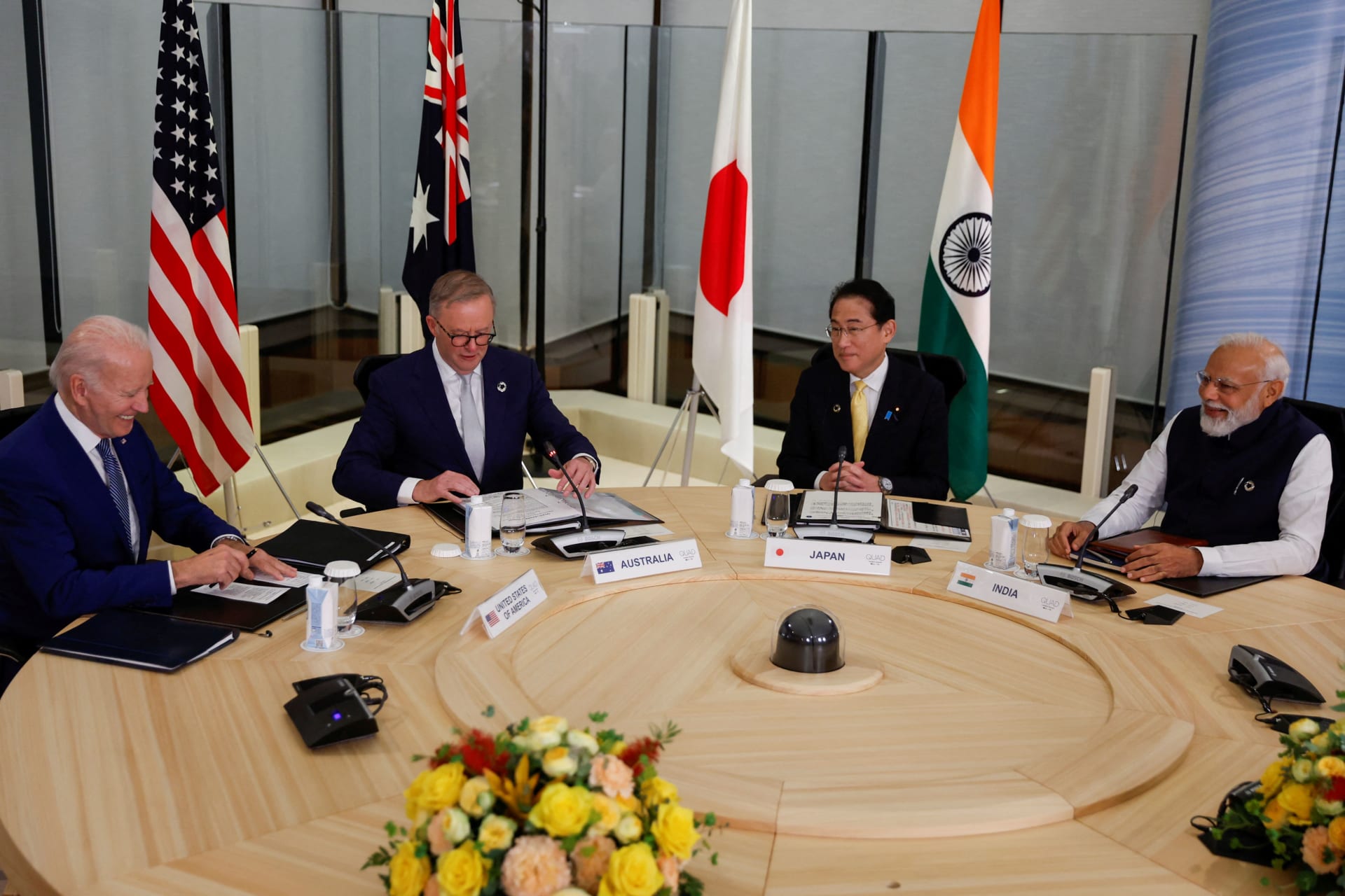 <p>U.S. President Joe Biden, Australia’s Prime Minister Anthony Albanese, Japan’s Prime Minister Fumio Kishida, and India’s Prime Minister Narendra Modi hold a Quad meeting on the sidelines of the G7 summit in Japan.</p>
