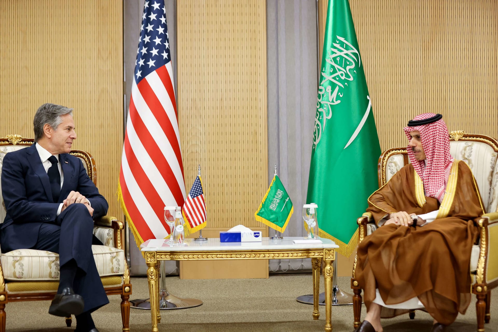 <p>U.S. Secretary of State Antony Blinken meets with Saudi Arabia’s Foreign Minister Prince Faisal bin Farhan, in Riyadh, Saudi Arabia, on June 7, 2023.</p>
