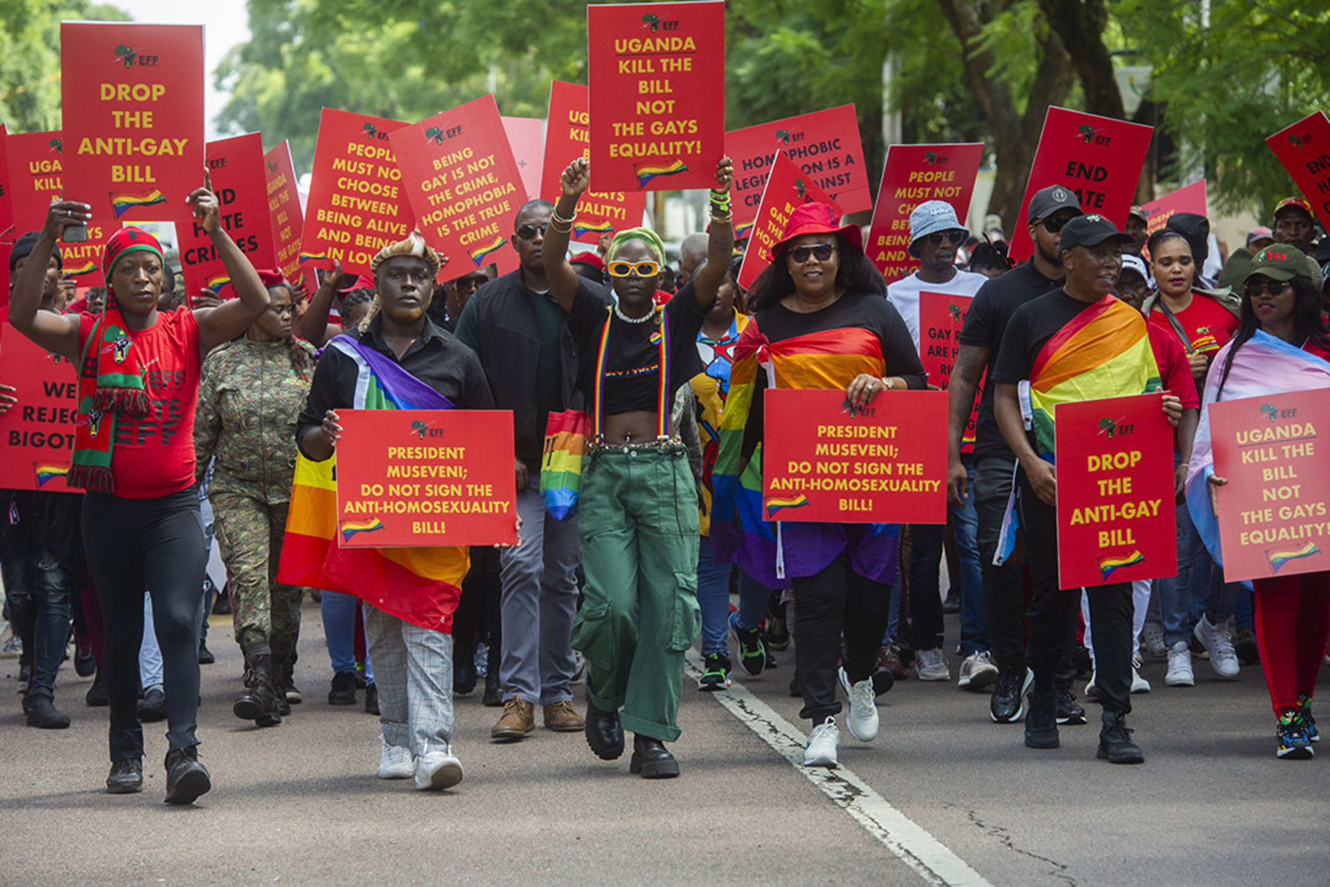 <p>Protesters picket against Uganda’s anti-gay bill at the Uganda High Commission in Pretoria, South Africa.</p>
