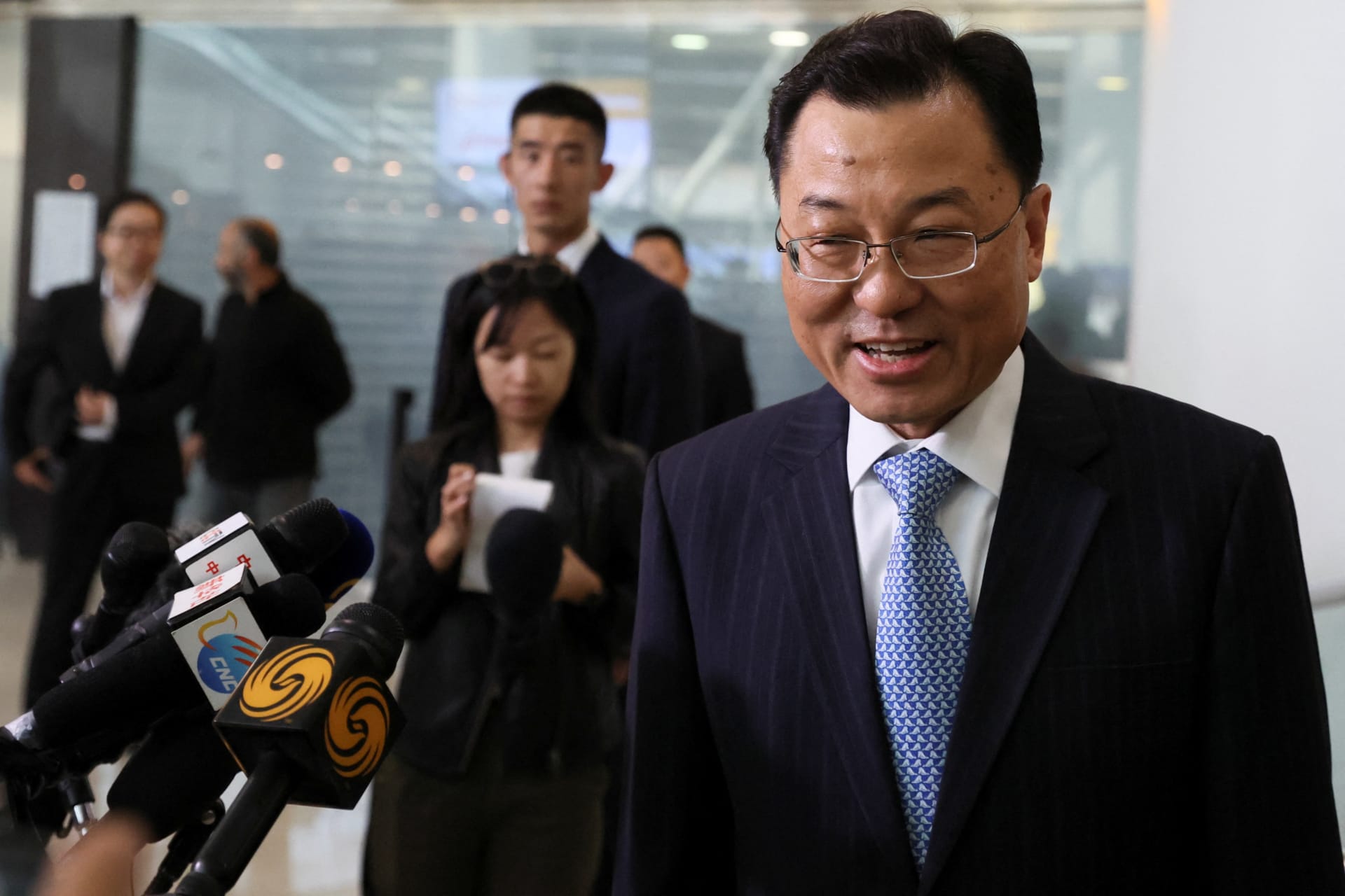 <p>Xie Feng, China’s new ambassador to the U.S., addresses the media as he arrives at JFK airport in New York City, U.S., May 23, 2023.</p>

