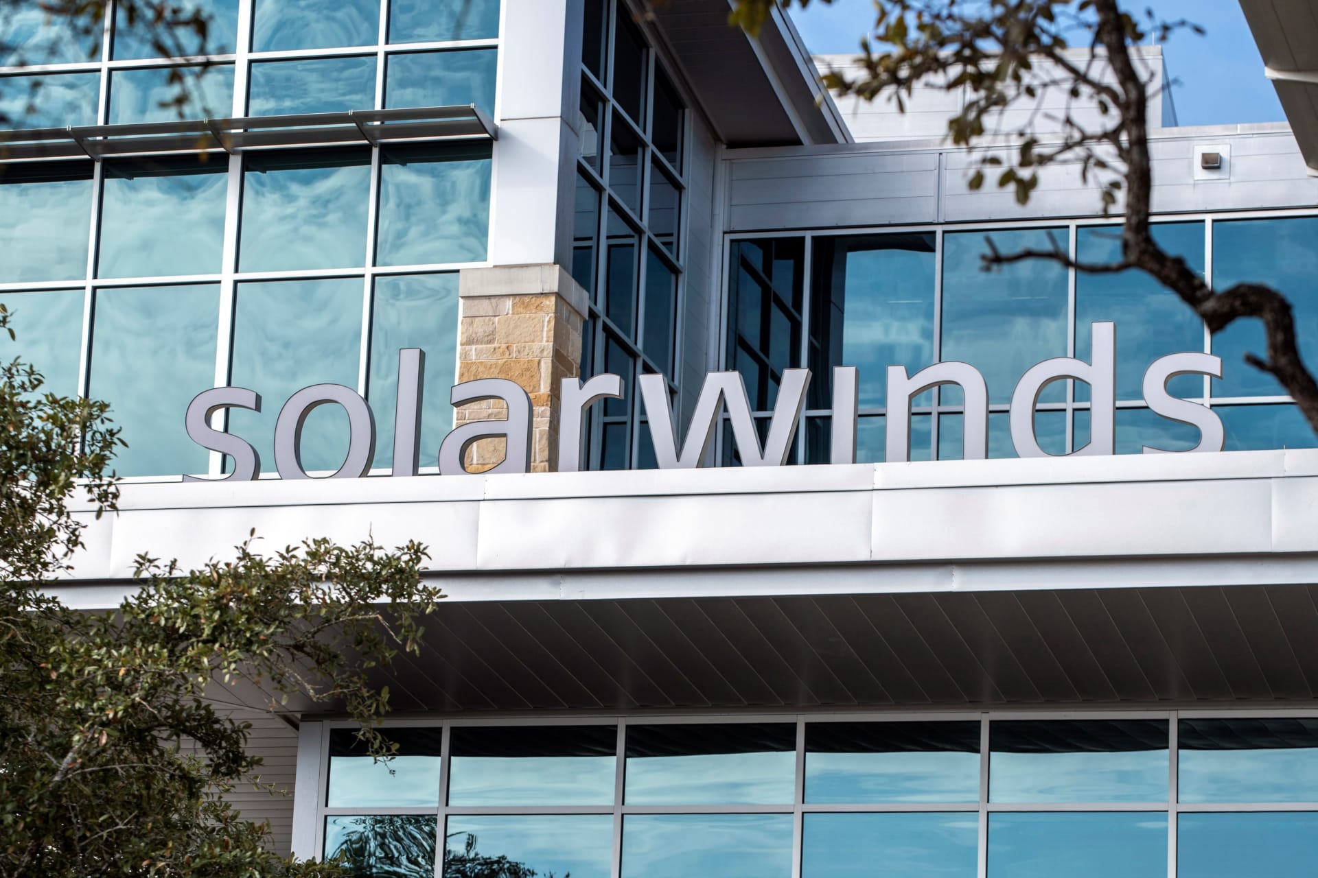 <p>The SolarWinds logo is seen outside its headquarters in Austin, Texas, U.S., December 18, 2020.</p>
