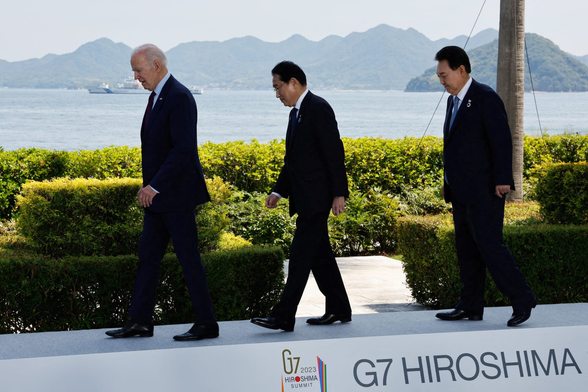 <p>U.S. President Joe Biden, Japan’s Prime Minister Kishida Fumio, and South Korea’s President Yoon Suk-yeol on the day of trilateral engagement during the G7 Summit in Hiroshima, Japan, on May 21, 2023.</p>
