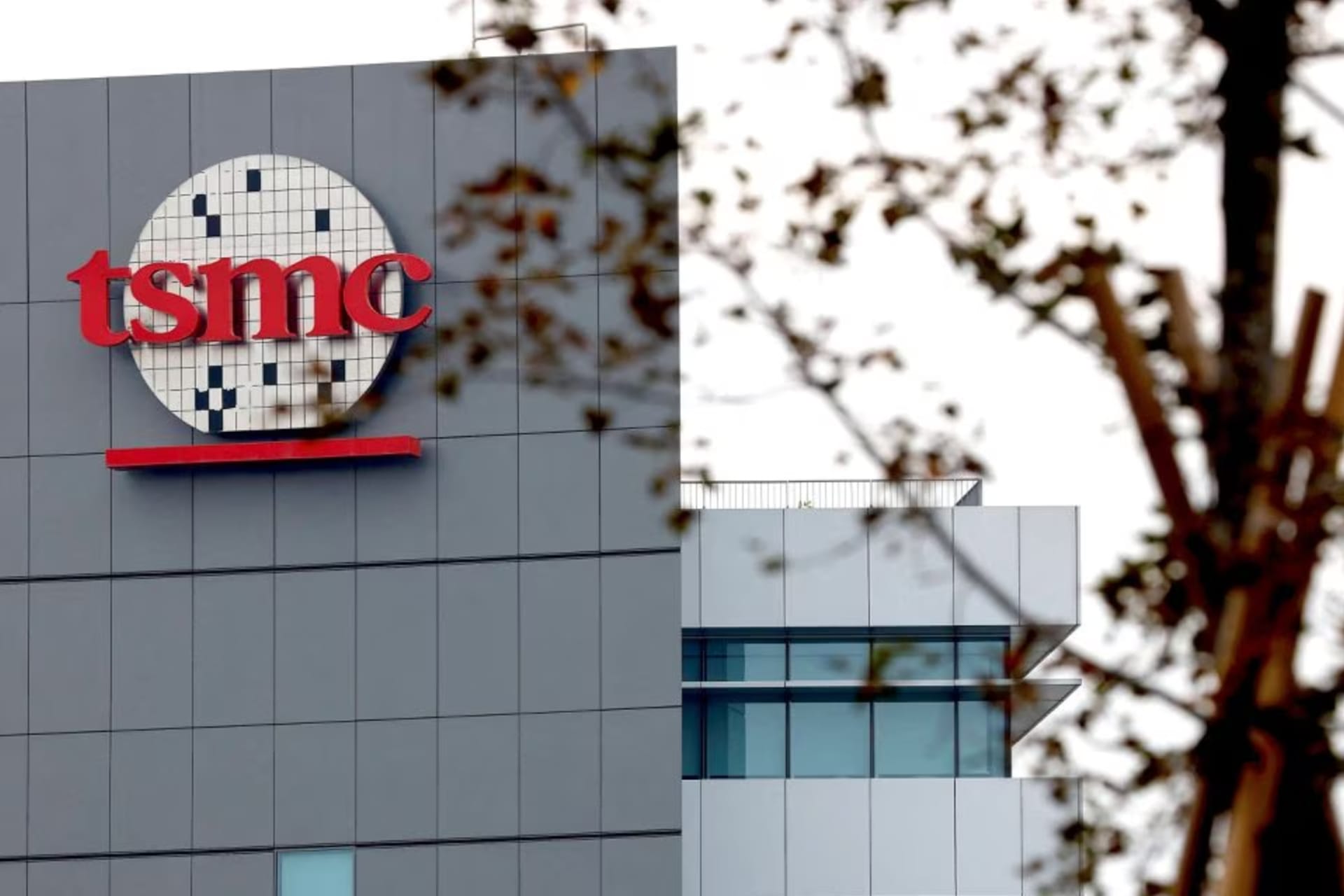 <p>The logo of Taiwan Semiconductor Manufacturing Company (TSMC) is seen from the Southern Taiwan Science Park in Tainan, Taiwan.</p>
