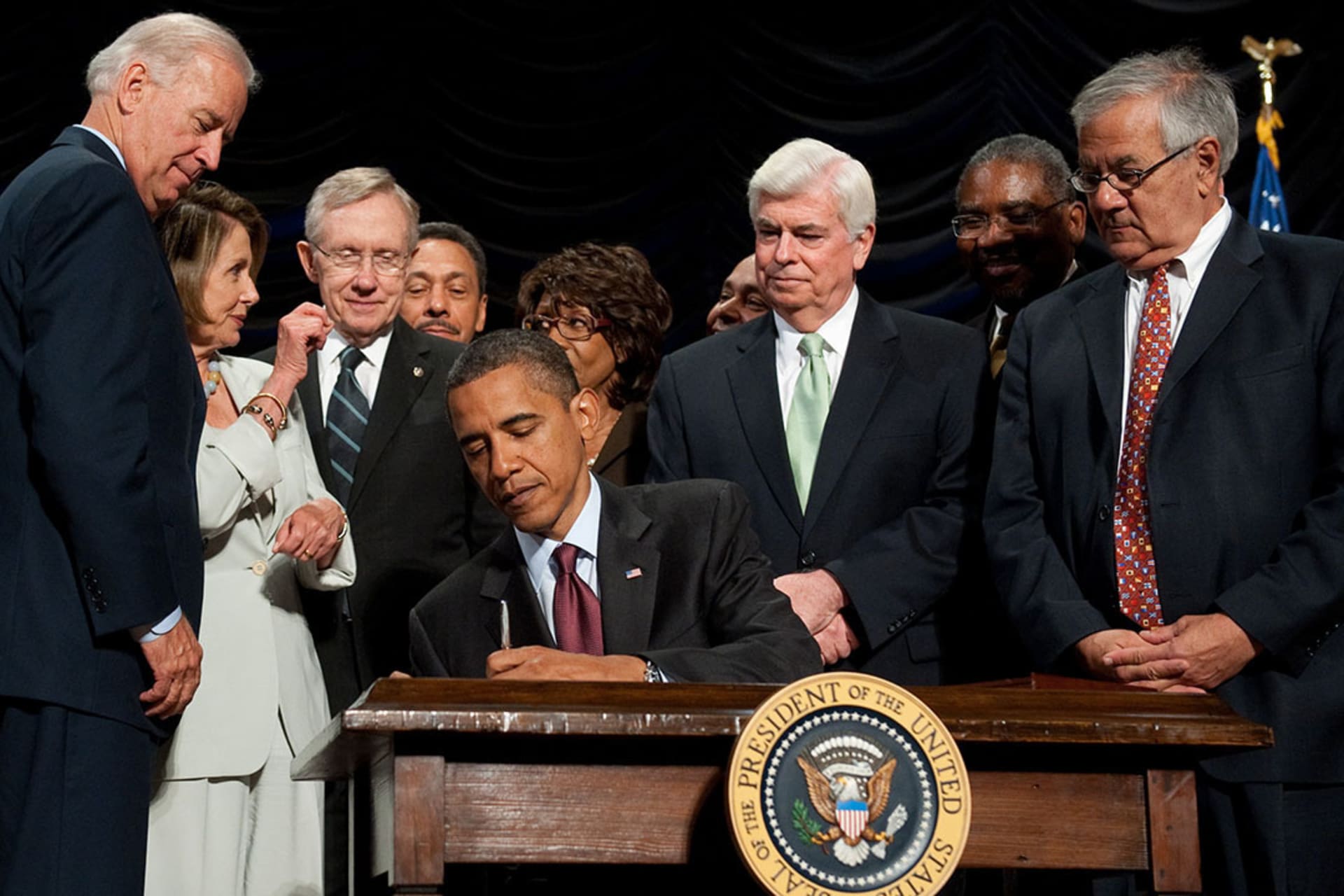 <p>Former U.S. President Barack Obama signs the Dodd-Frank Act in 2010.</p>
