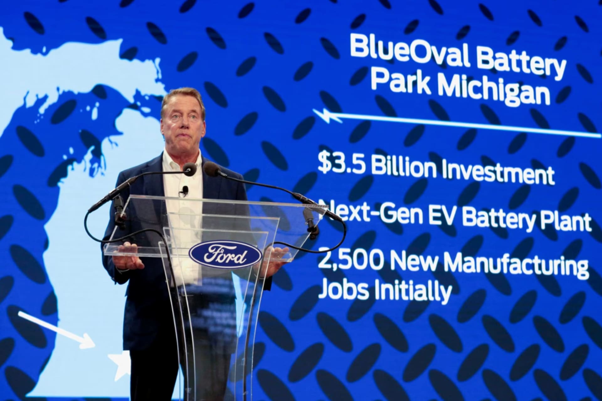 <p>Ford Motor Company executive chairman William Clay Ford Jr. announces the company’s intention to partner with CATL to build an electric vehicle battery plant in Michigan.</p>
