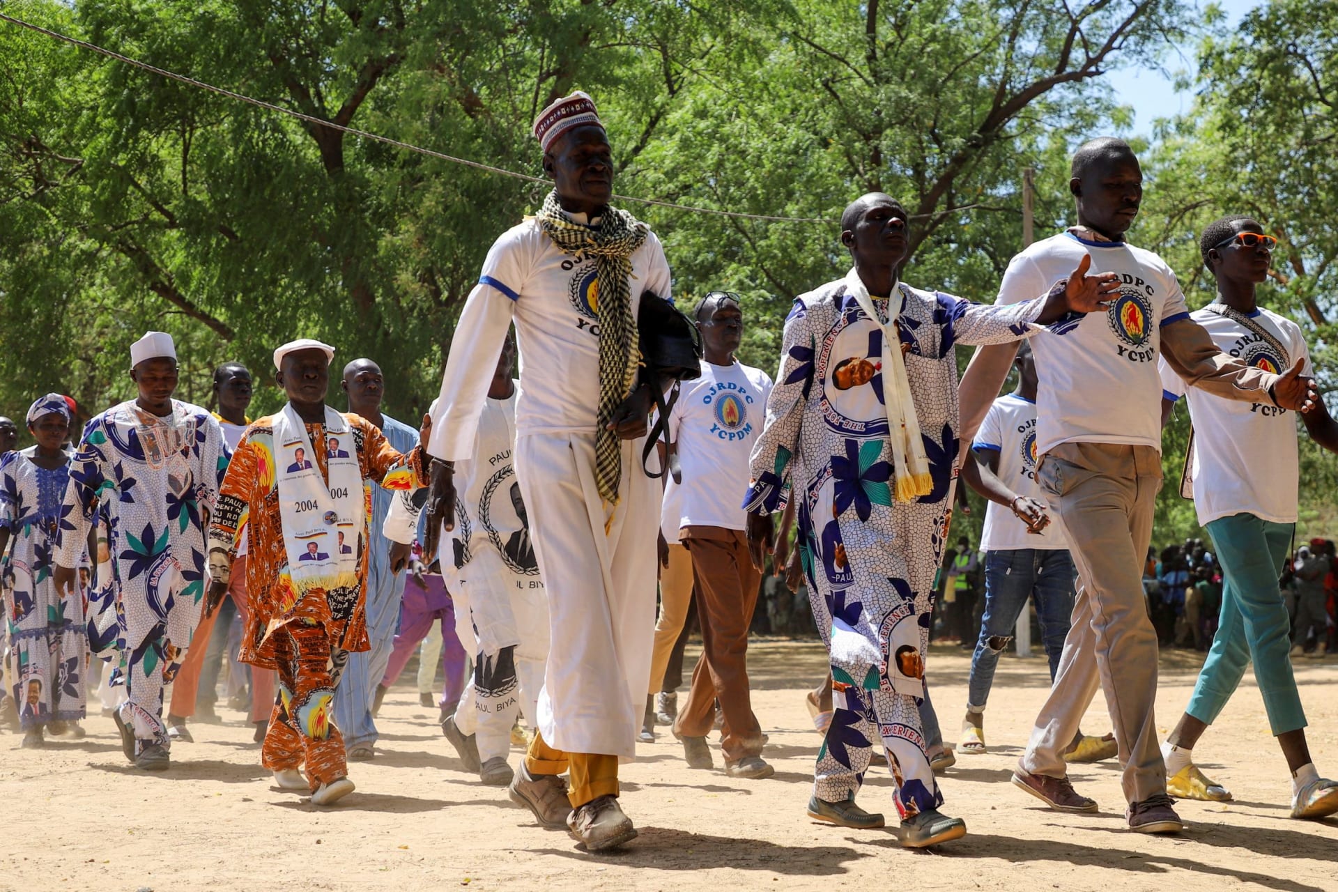 <p>Militants of Cameroonian President Paul Biya’s ruling party march during the National Youth Day celebrations in Yagoua, Cameroon on February 11, 2023</p>
