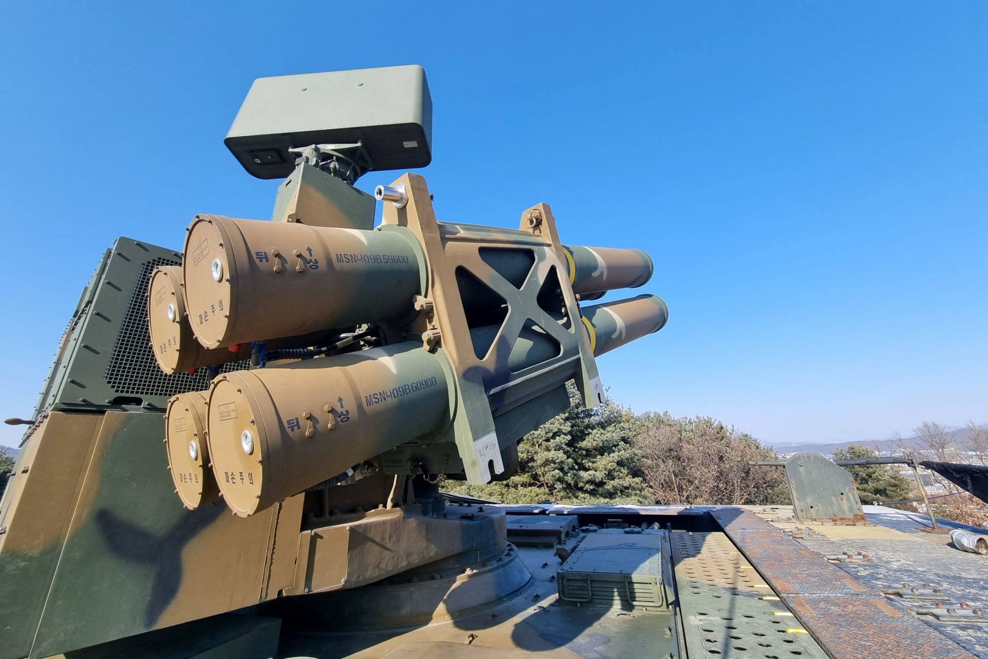 <p>South Korea’s short-range surface-to-air missile system Chunma is seen during an anti-drone drill in Yangju, South Korea.</p>

