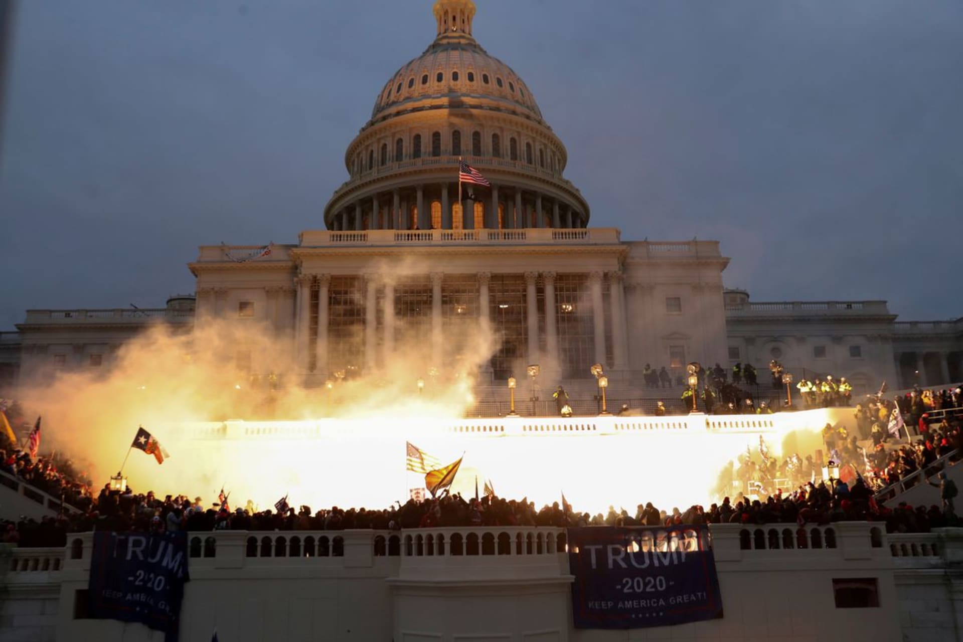 <p>Supporters of former President Donald Trump gather on the steps of the U.S. Capitol on January 6, 2021.</p>
