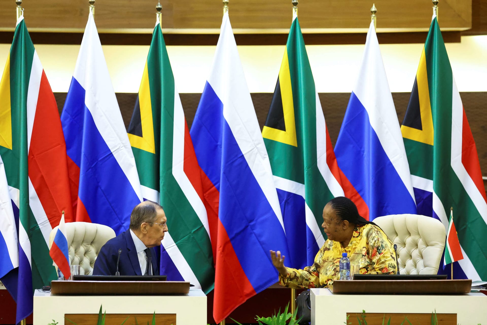<p>South Africa’s Foreign Minister Naledi Pandor and Russia’s Foreign Minister Sergey Lavrov attend a bilateral meeting, in Pretoria, South Africa on January 23, 2023.</p>
