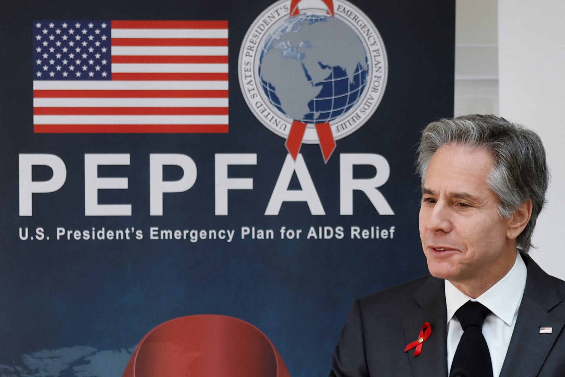 <p>U.S. Secretary of State Antony Blinken delivers remarks on PEPFAR at a World AIDS Day event hosted by the Business Council for International Understanding in Washington D.C. on December 2, 2022.</p>
