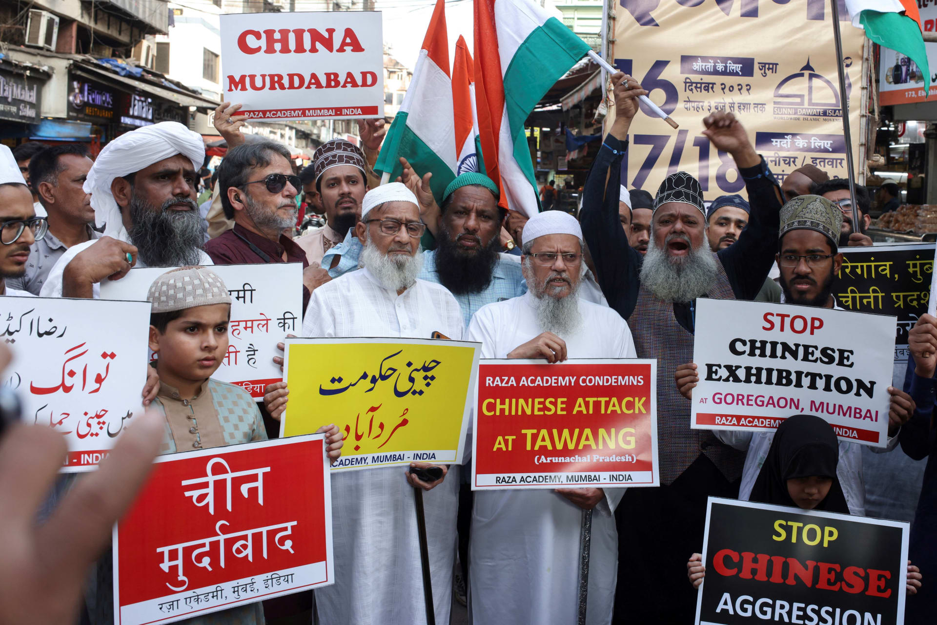 <p>Demonstrators in India protest against China following a border scuffle at the Tawang sector of India’s northeastern Himalayan state of Arunachal Pradesh.</p>
