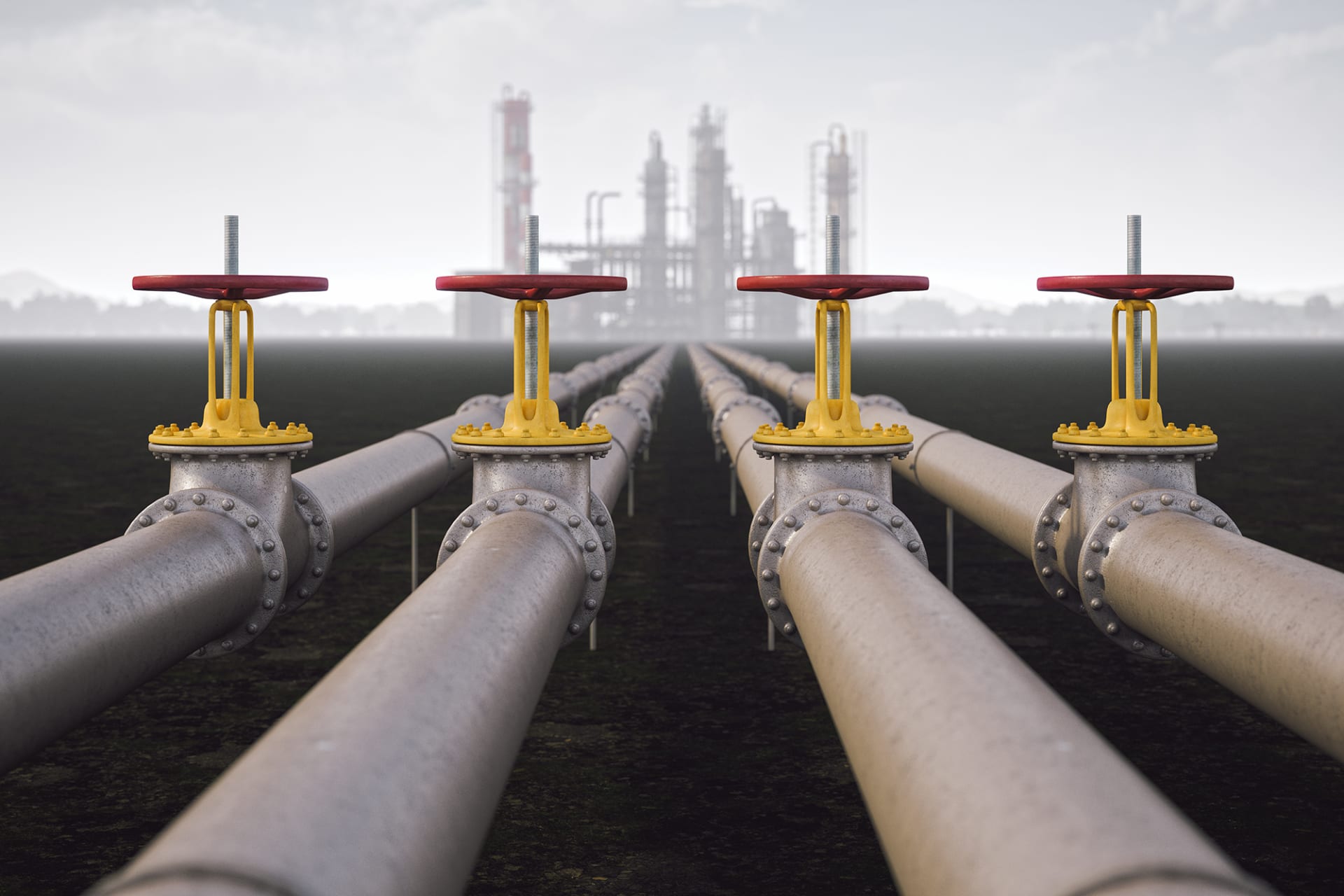 <p>Steel oil pipelines at a refinery.</p>
