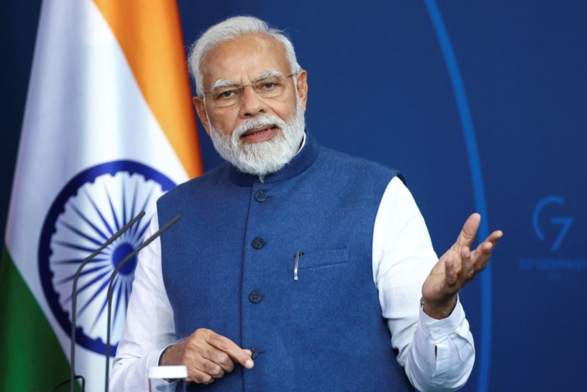 <p>Prime Minister Narendra Modi speaks at a news conference in Berlin in May 2022.</p>
