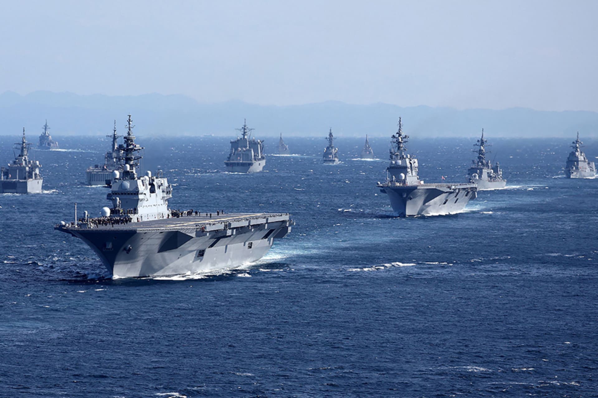 <p>Military vessels from Japan and other countries sail in Sagami Bay during the International Fleet Review, held by Japan’s Maritime Self-Defense Force.</p>
