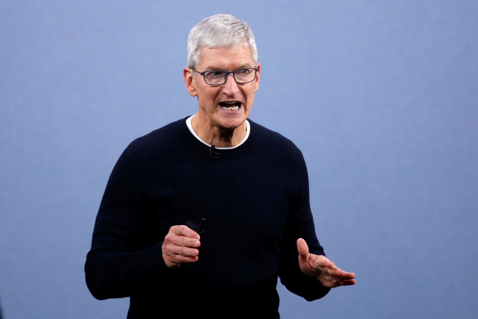 <p>Apple CEO Tim Cook speaks at an event at Apple headquarters in 2019.</p>
