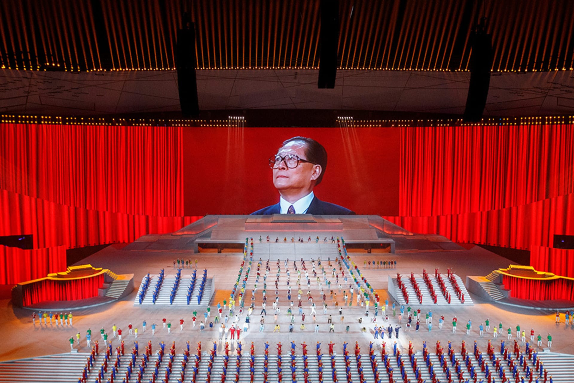 <p>A screen shows former Chinese leader Jiang Zemin during an event in 2021 commemorating the one hundredth anniversary of the Chinese Communist Party’s founding. </p>
