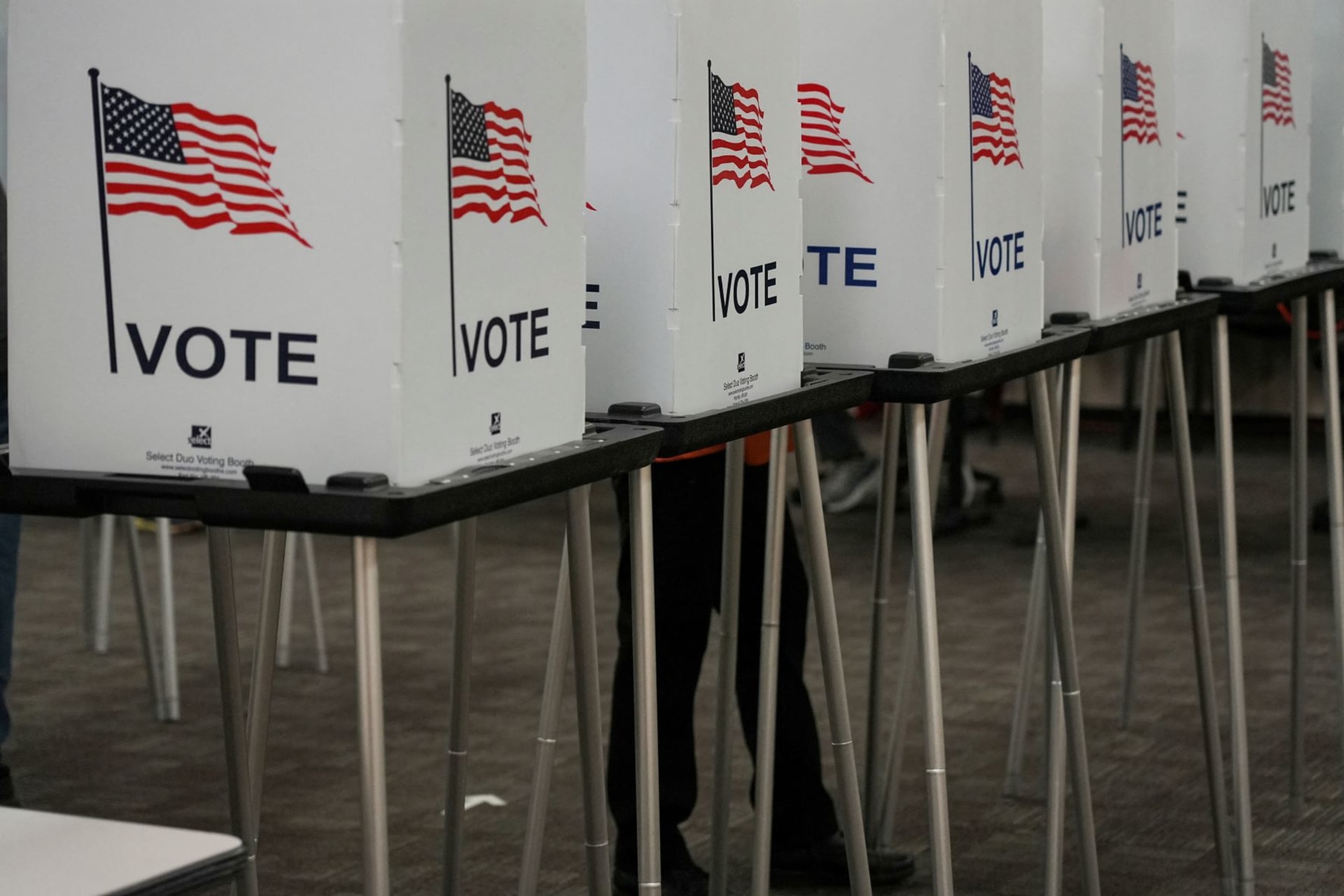 <p>Voting booths are pictured inside the Dona Ana County Government Center during early voting for the upcoming midterm elections in Las Cruces, New Mexico, on October 24, 2022.</p>