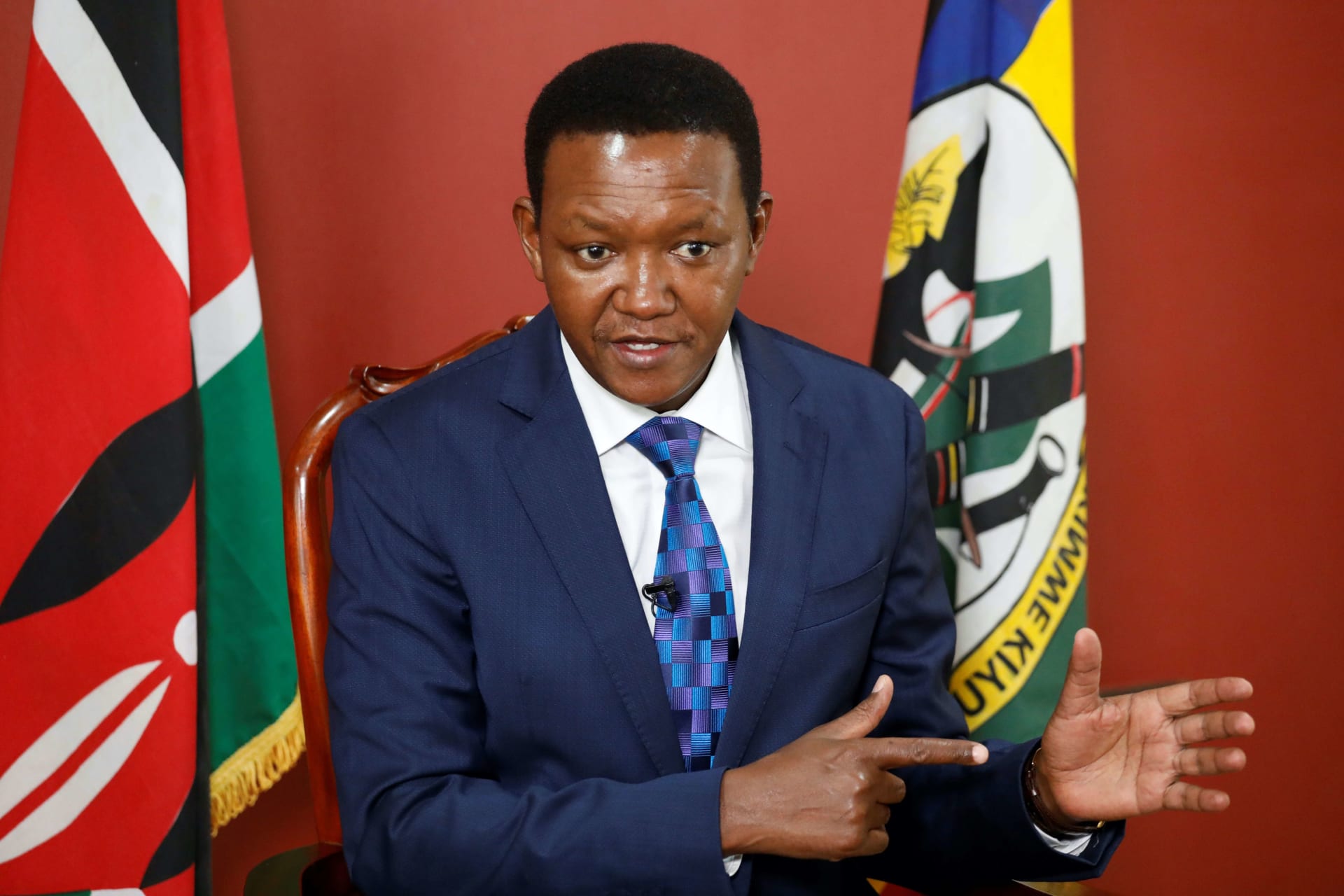 <p>Dr. Alfred Nganga Mutua, Kenya’s new Minister for Foreign and Diaspora Affairs, formerly the governor of Machakos county, speaks during an interview, in Machakos county, Kenya, on April 22, 2020.</p>
