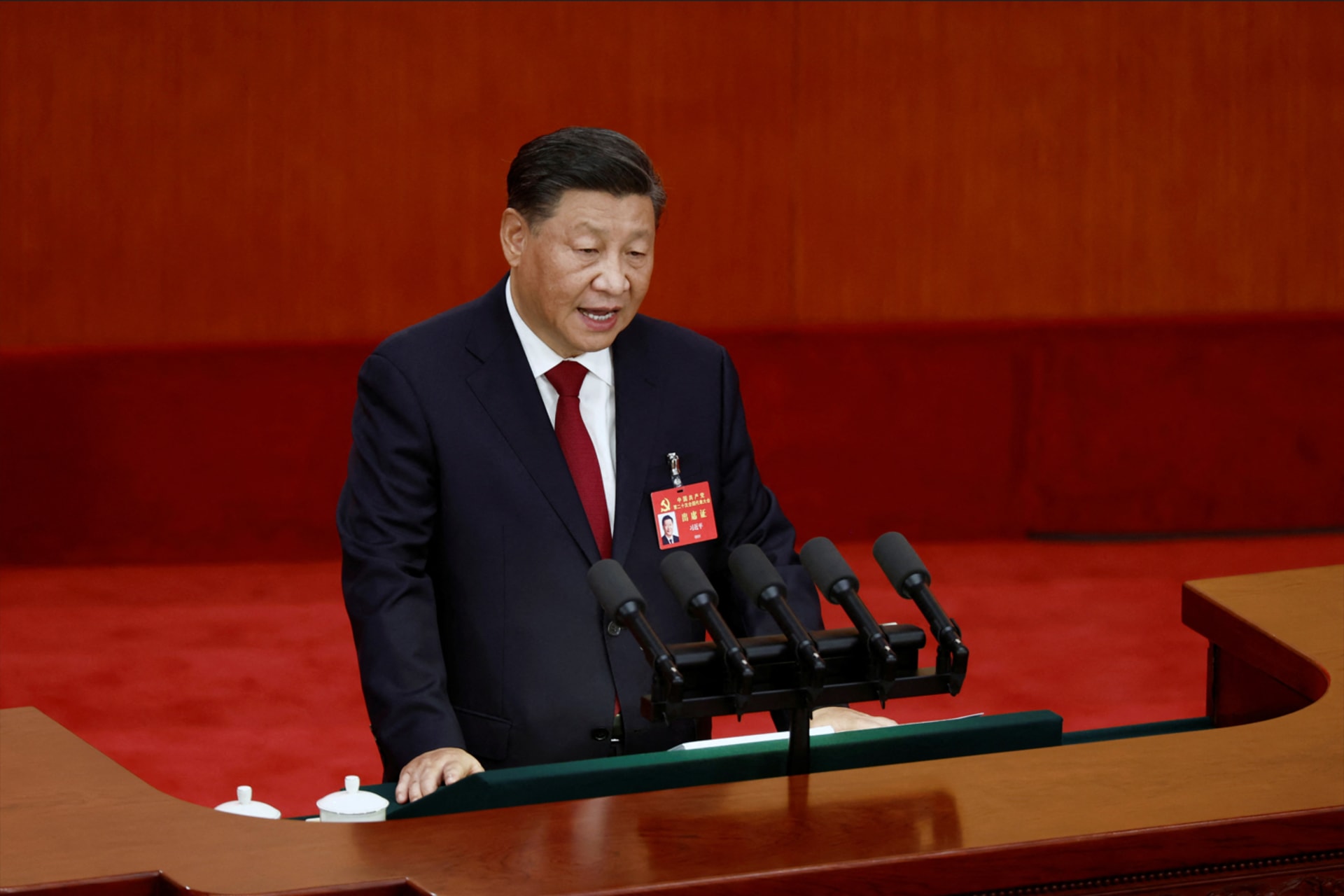 <p>Chinese President Xi Jinping speaks during the opening ceremony of the 20th National Congress of the Communist Party of China, at the Great Hall of the People in Beijing, China October 16, 2022.</p>
