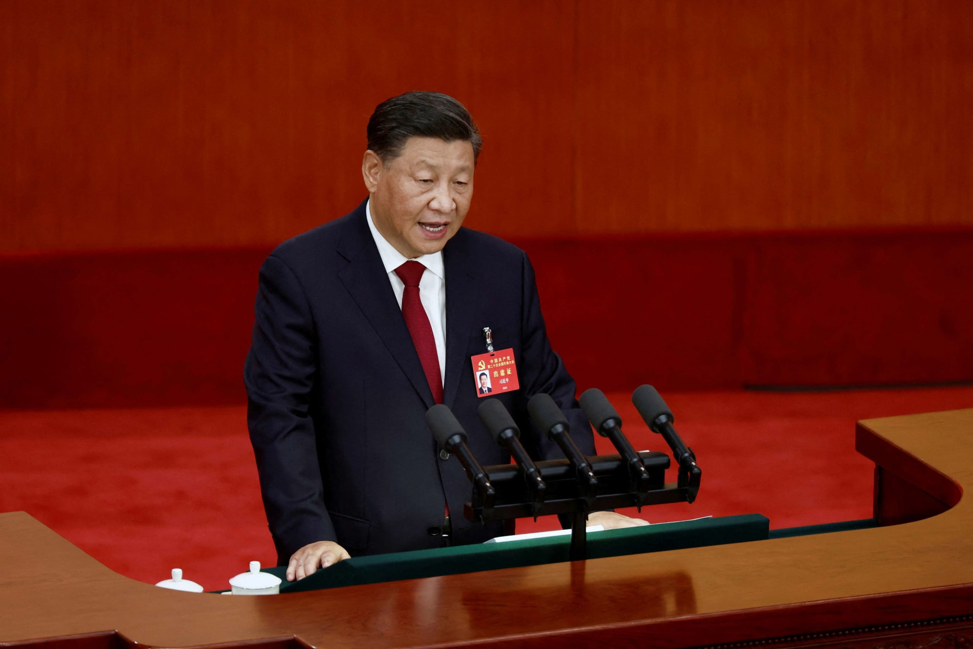 <p>Chinese President Xi Jinping speaks during the opening ceremony of the 20th National Congress of the Communist Party of China, at the Great Hall of the People in Beijing, China, October 16, 2022.</p>

