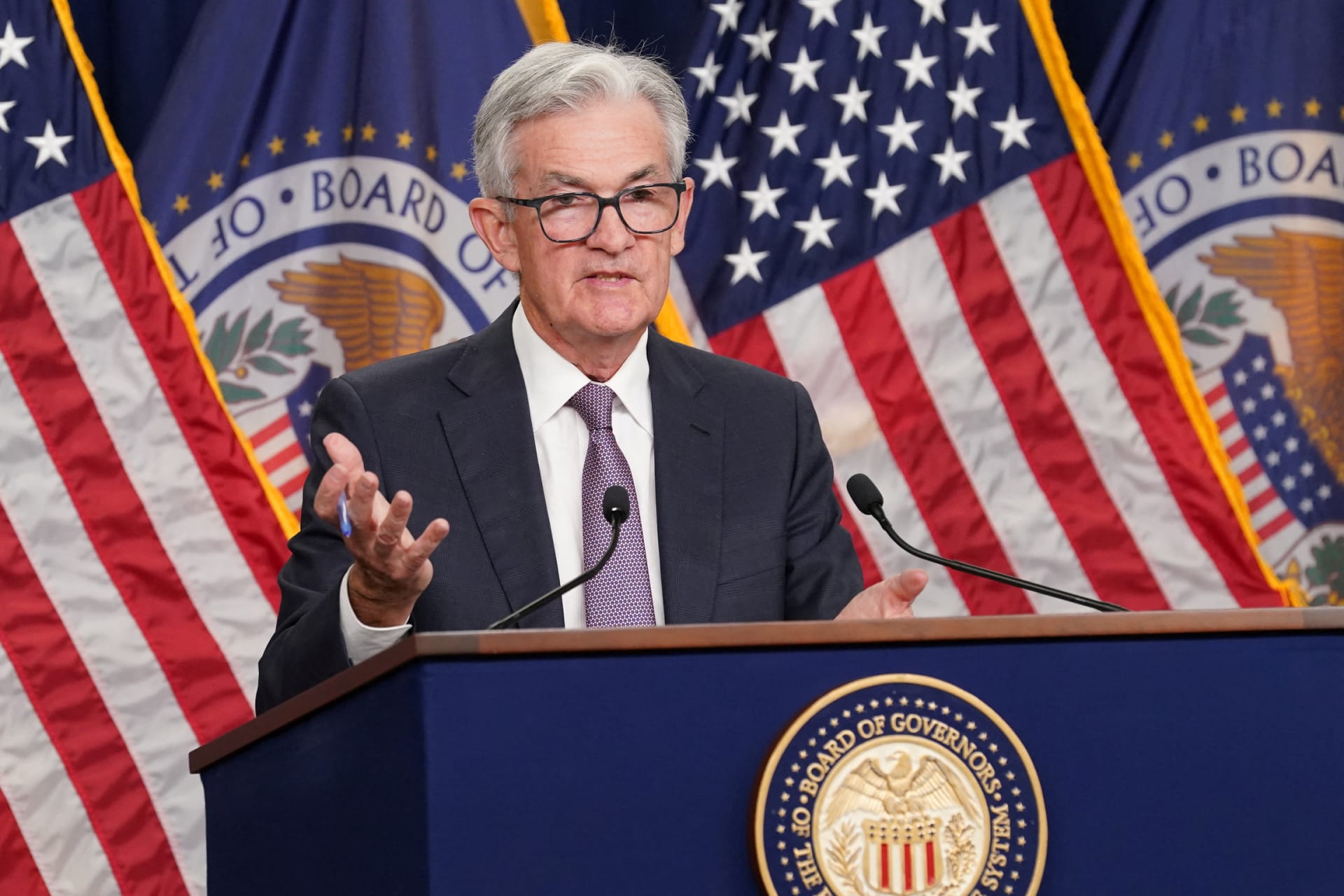 <p>U.S. Federal Reserve Board Chair Jerome Powell holds a news conference in Washington, D.C. after last month’s interest rate hike.</p>
