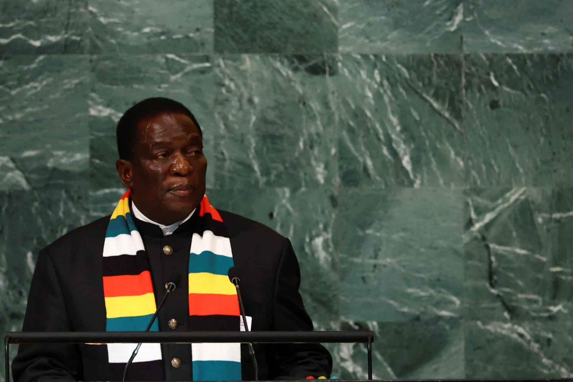 <p>President of Zimbabwe Emmerson Dambudzo Mnangagwa addresses the 77th Session of the UN General Assembly in New York City, United States, on September 22, 2022.</p>
