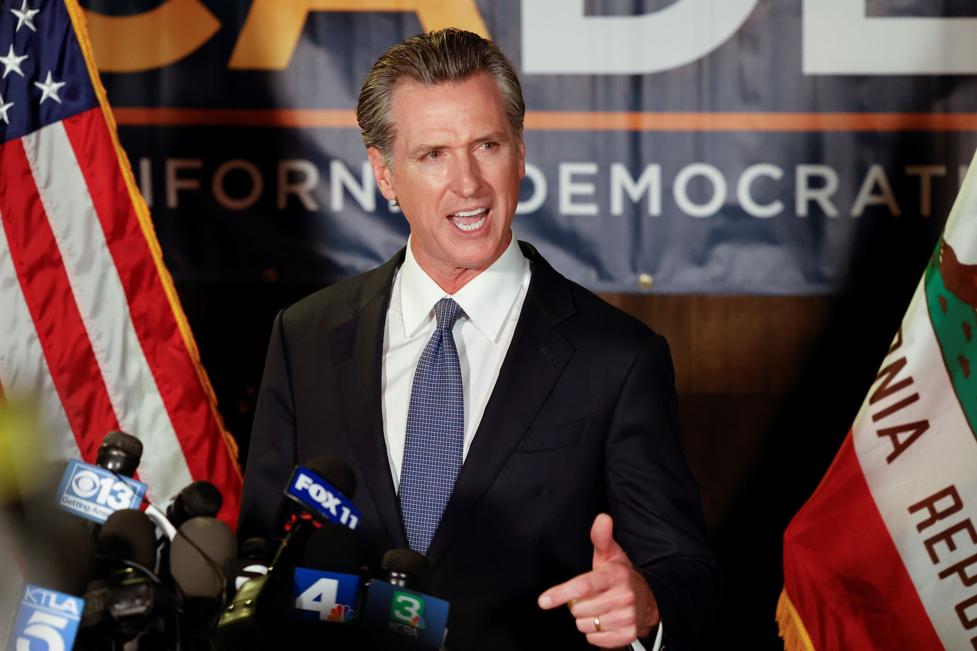 <p>California Governor Gavin Newsom speaks in the aftermath of a failed recall attempt in September 2021.</p>
