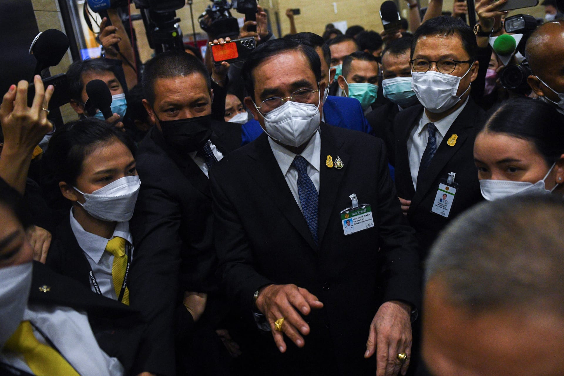 <p>Thailand’s Prime Minister Prayuth Chan-ocha arrives before the fourth no-confidence vote at the parliament in Bangkok, Thailand, July 23, 2022.</p>
