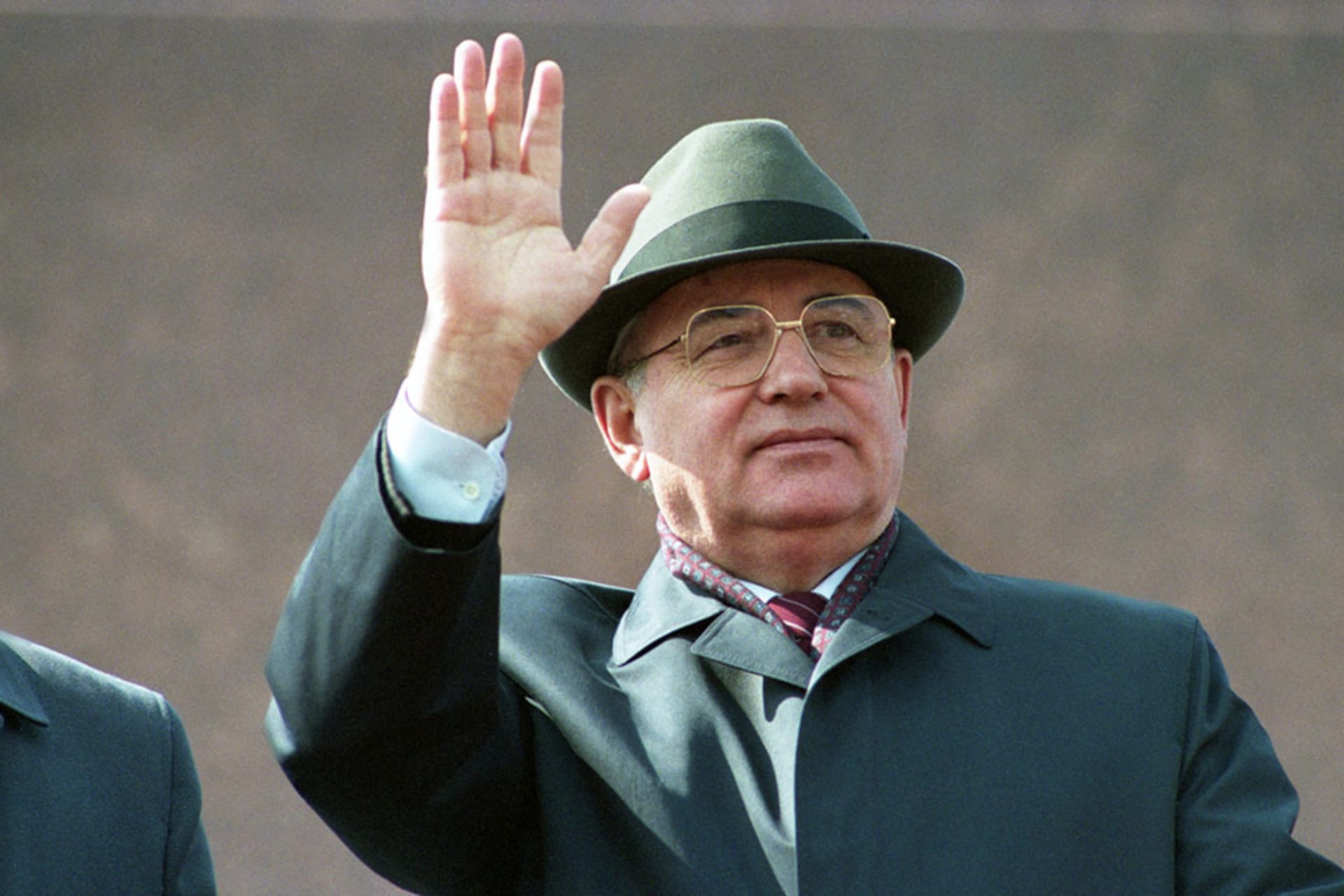 <p>Soviet leader Mikhail Gorbachev waves during the May 1 parade in Moscow’s Red Square in 1991.</p>
