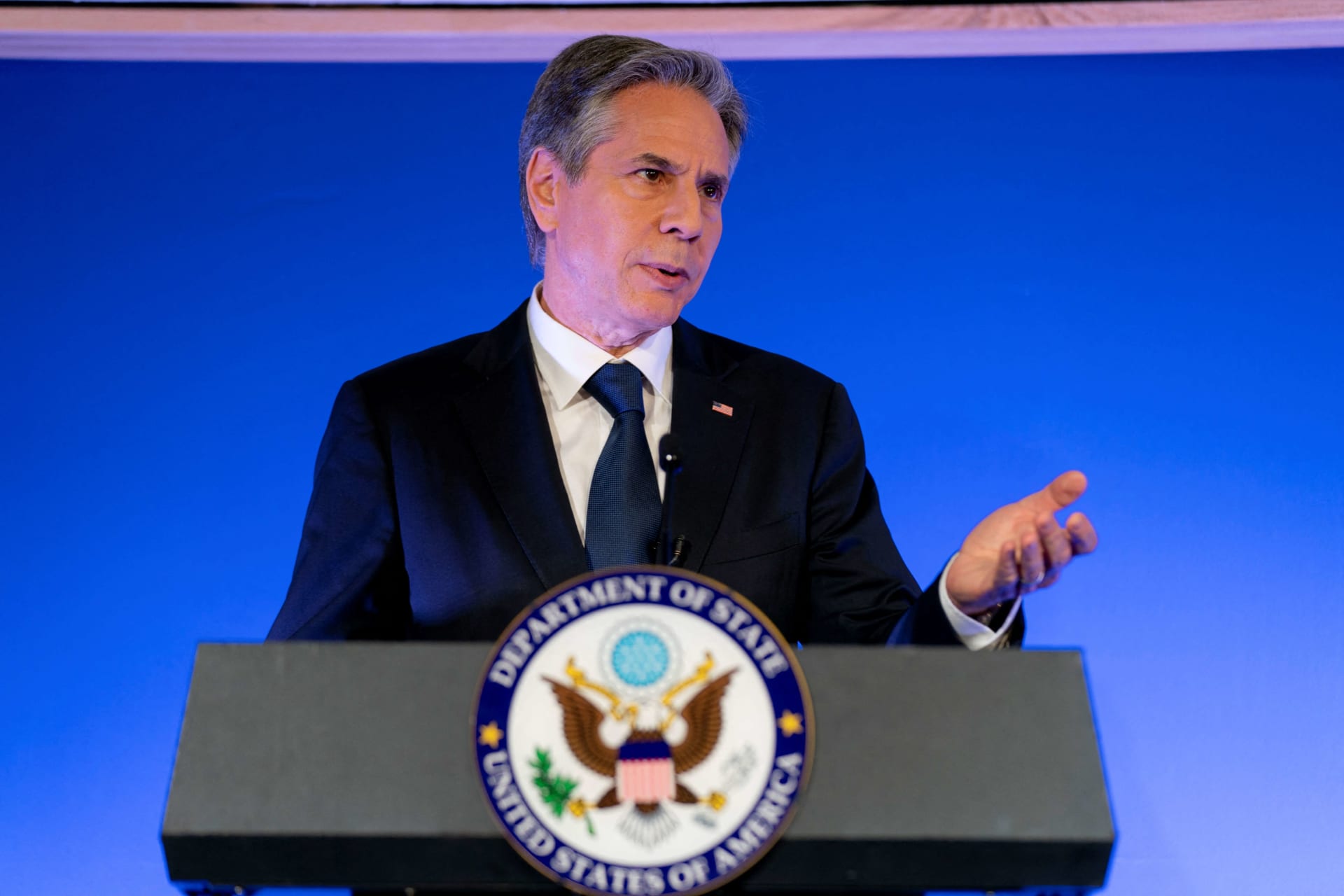 <p>Secretary of State Antony Blinken speaks on the U.S. Africa Strategy at the University of Pretoria’s Future Africa Campus in Pretoria, South Africa on August 8, 2022.</p>

