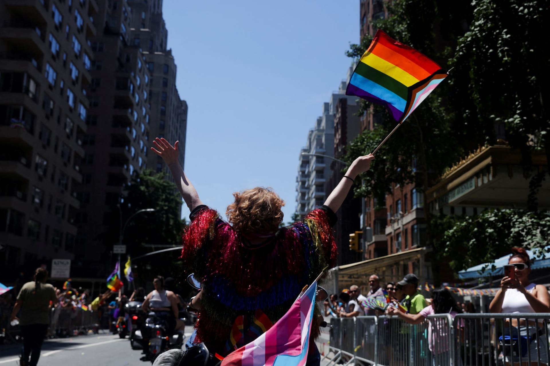 <p>People take part in the 2022 NYC Pride parade on June 26, 2022.</p>
