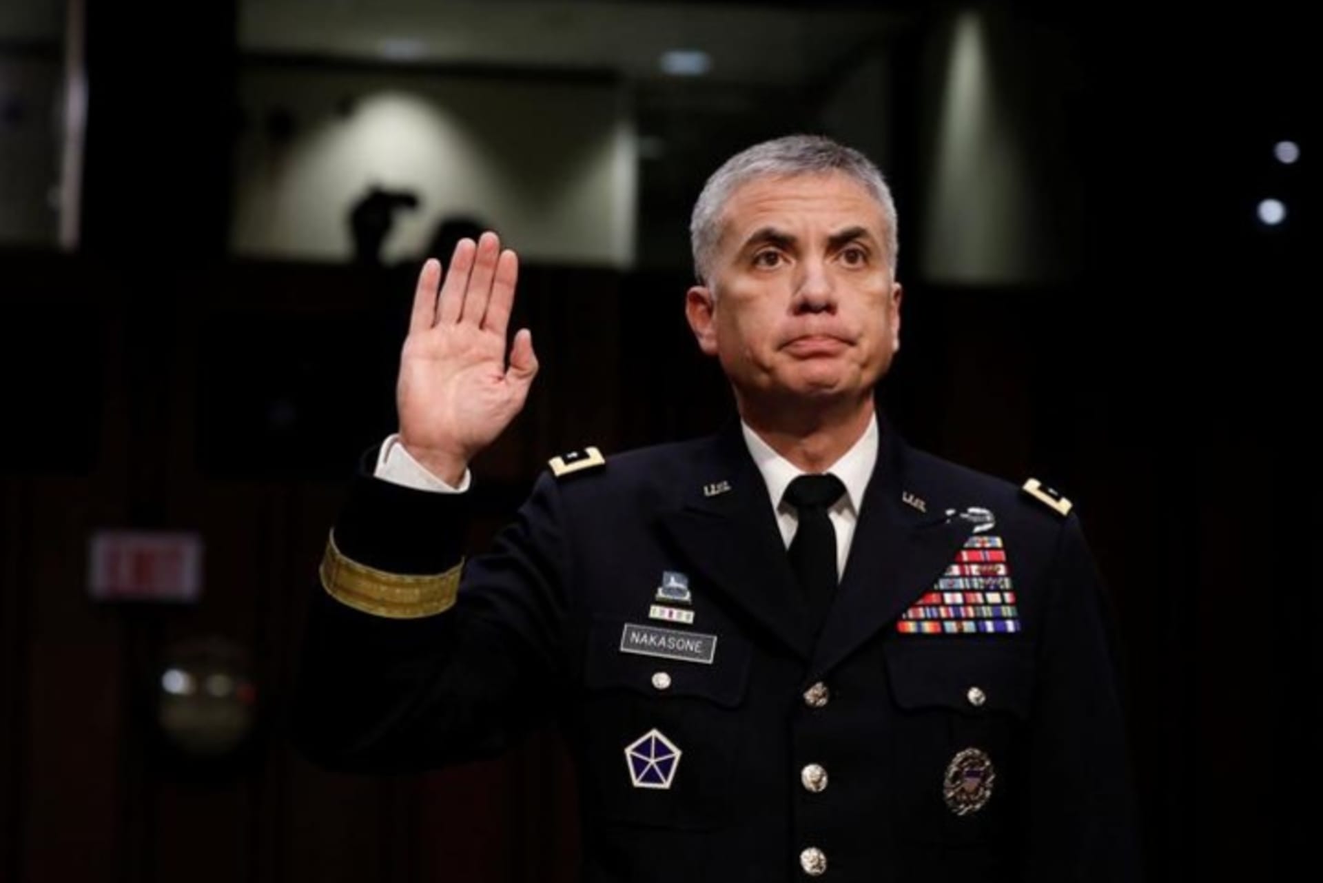 <p>General Paul Nakasone is sworn in before the Senate Intelligence Committee in March 2018 during a hearing on his nomination as head of U.S. Cyber Command.</p>
