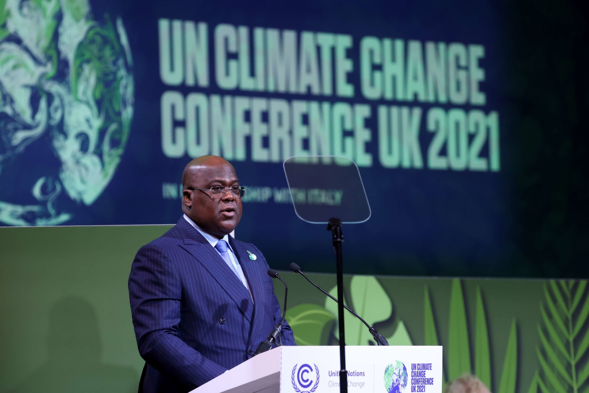 <p>Democratic Republic of the Congo’s President Felix Tshisekedi speaks during the UN Climate Change Conference (COP26) in Glasgow, Scotland, Britain, November 2, 2021</p>

