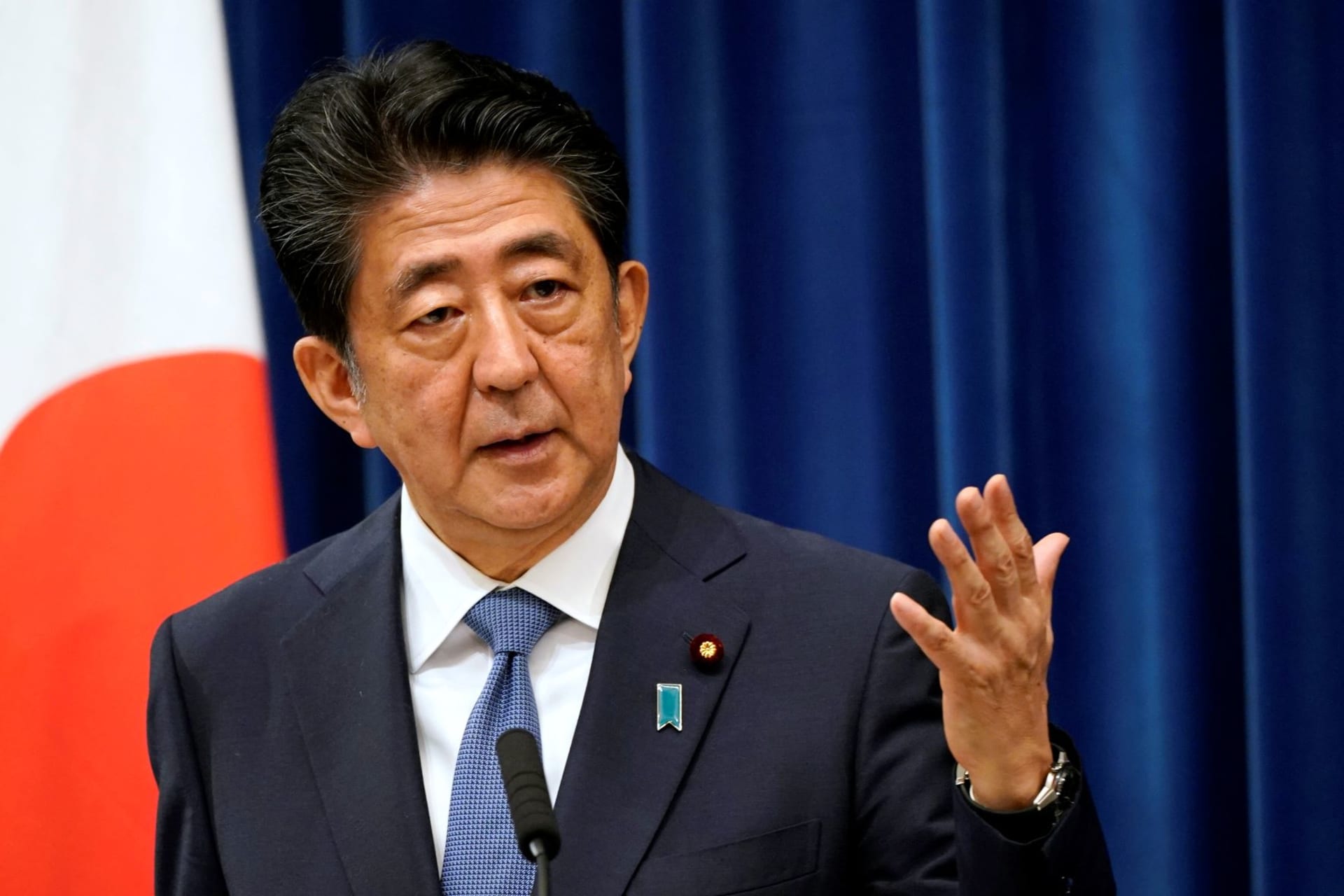 <p>Japanese Prime Minister Abe Shinzo speaks during a news conference at the prime minister’s official residence in Tokyo, Japan.</p>
