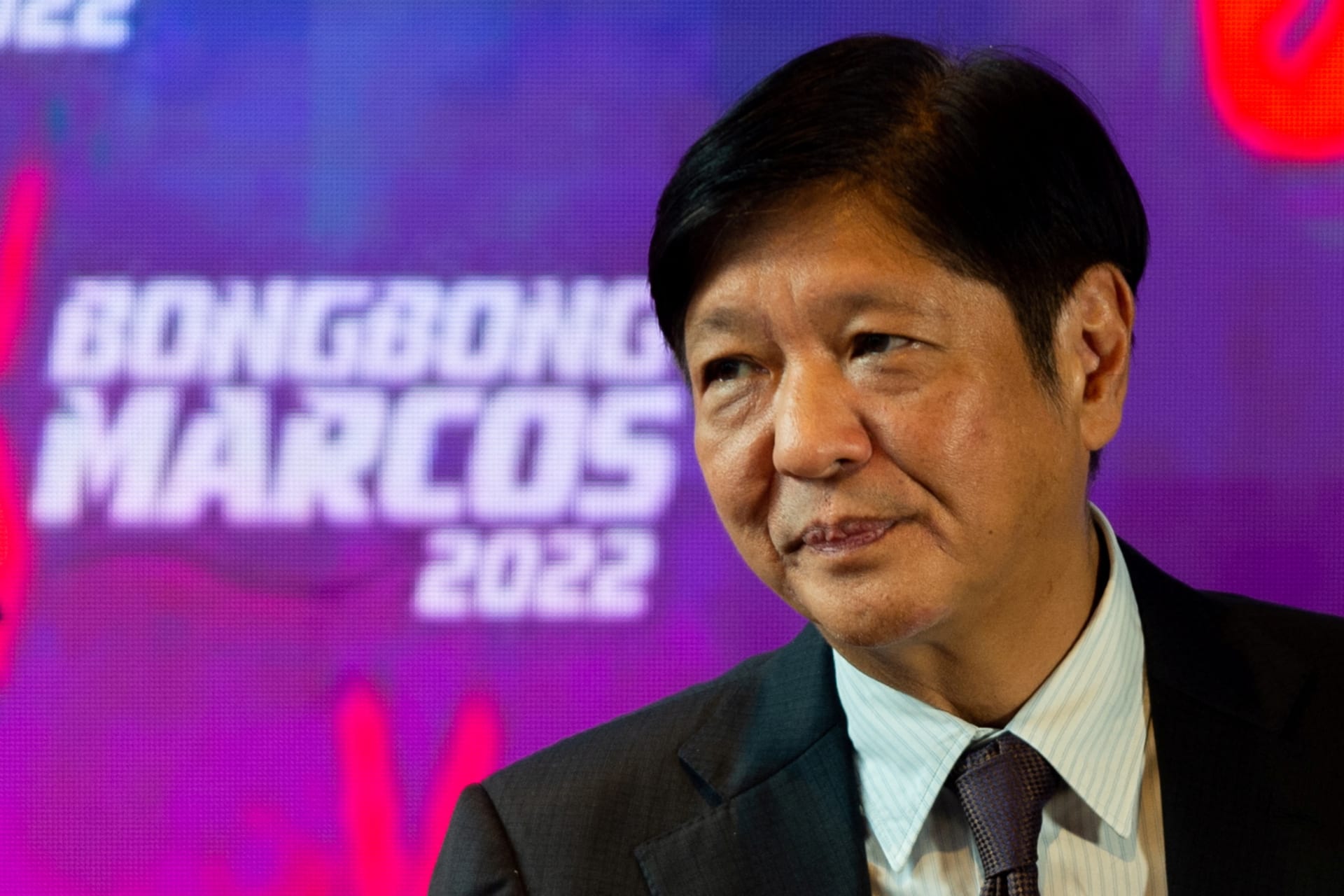 <p>Philippine president-elect Ferdinand “Bongbong” Marcos Jr., son of late dictator Ferdinand Marcos, attends a news conference at his headquarters in Mandaluyong City, Metro Manila, Philippines, on May 23, 2022.</p>
