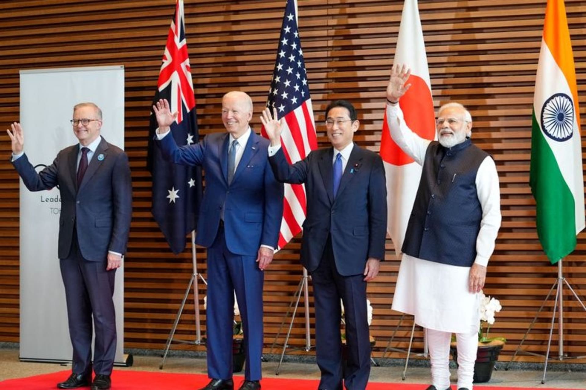 <p>Australian Prime Minister Anthony Albanese, U.S. President Joe Biden, Japanese Prime Minister Fumio Kishida, and Indian Prime Minister Narendra Modi stand at a meeting of the Quad in May 2022.</p>
