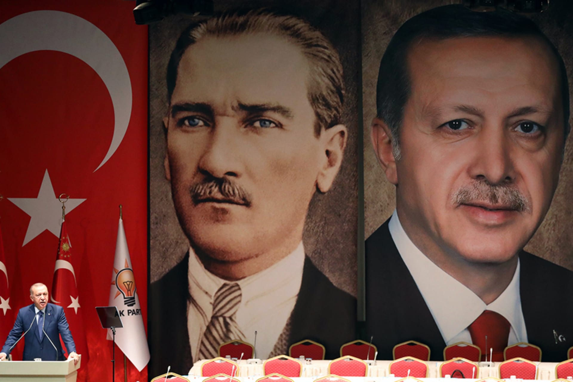 <p>Turkish President Recep Tayyip Erdogan speaks at the Justice and Development Party’s headquarters.</p>
