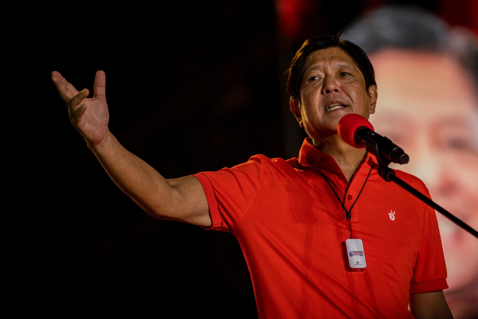 <p>Ferdinand “Bongbong” Marcos Jr., the son and namesake of the late Philippine dictator, delivers a speech during a campaign rally in San Fernando, Pampanga province, Philippines, on April 29, 2022.</p>
