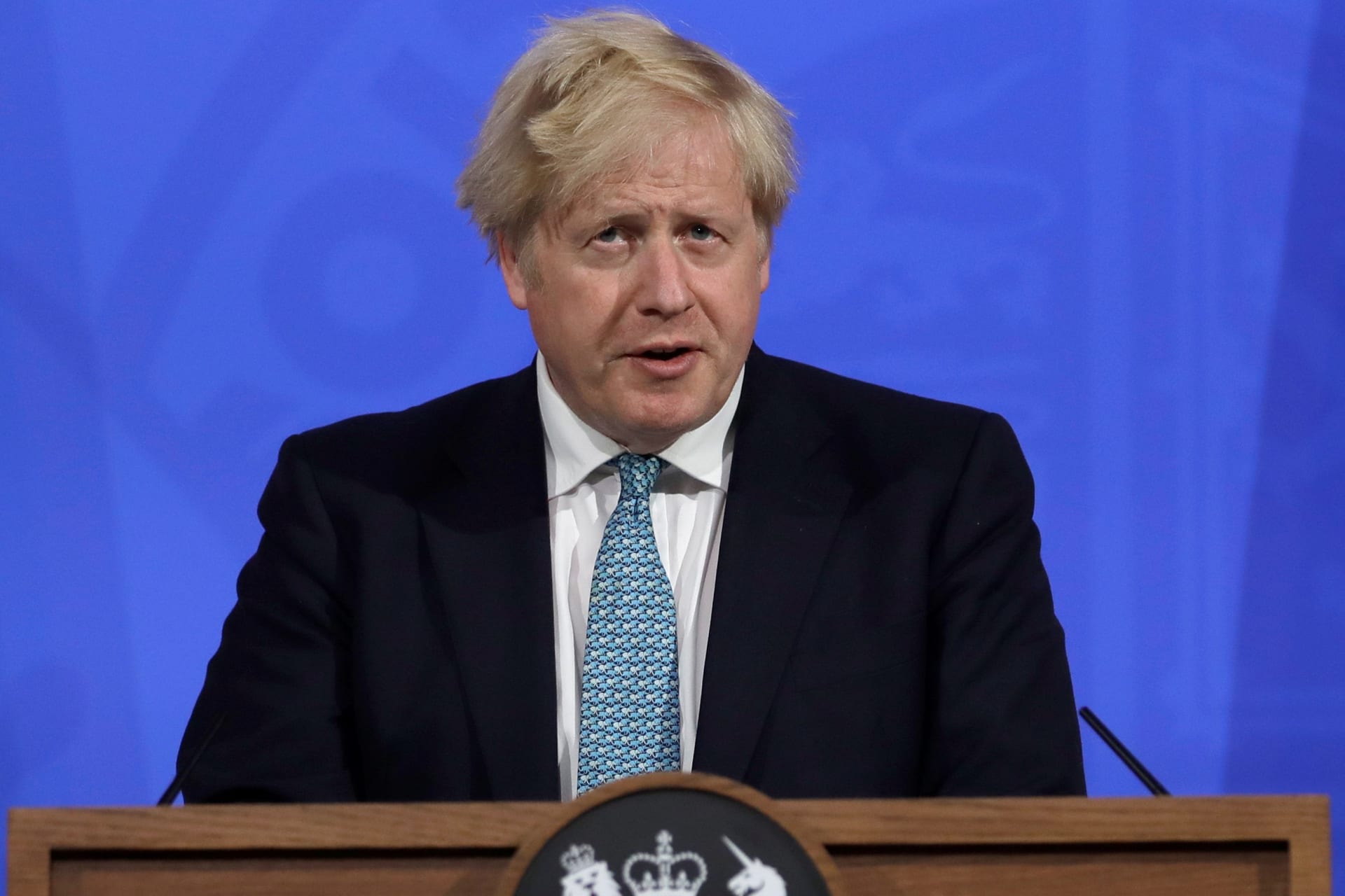 <p>British Prime Minister Boris Johnson speaks at a news conference on May 14, 2021 on the state of the coronavirus outbreak in the United Kingdom.</p>
