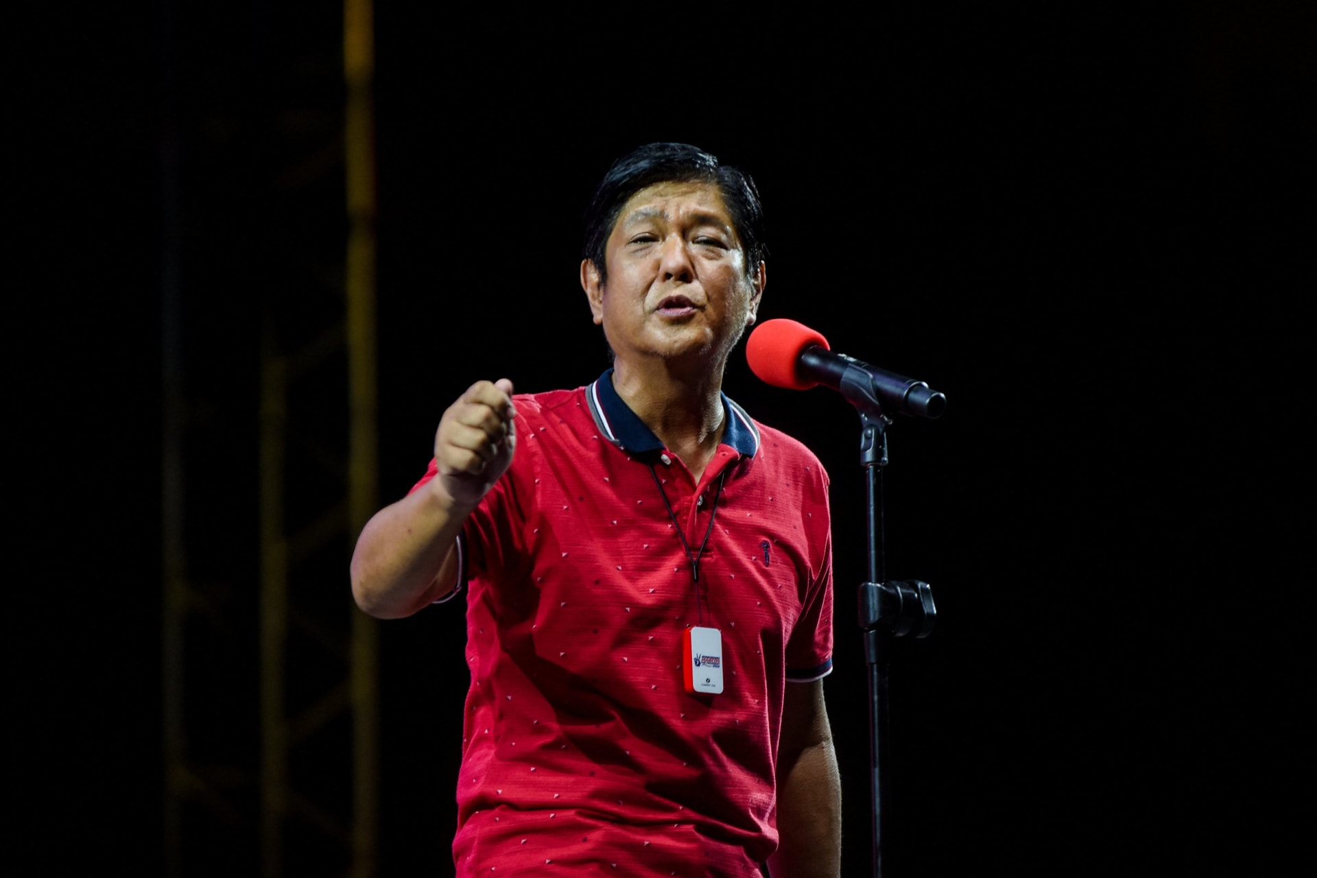 <p>Philippine presidential candidate Ferdinand Marcos Jr., son of late dictator Ferdinand Marcos, gestures as he speaks during a campaign rally in Quezon City, Metro Manila, Philippines, on February 14, 2022.</p>
