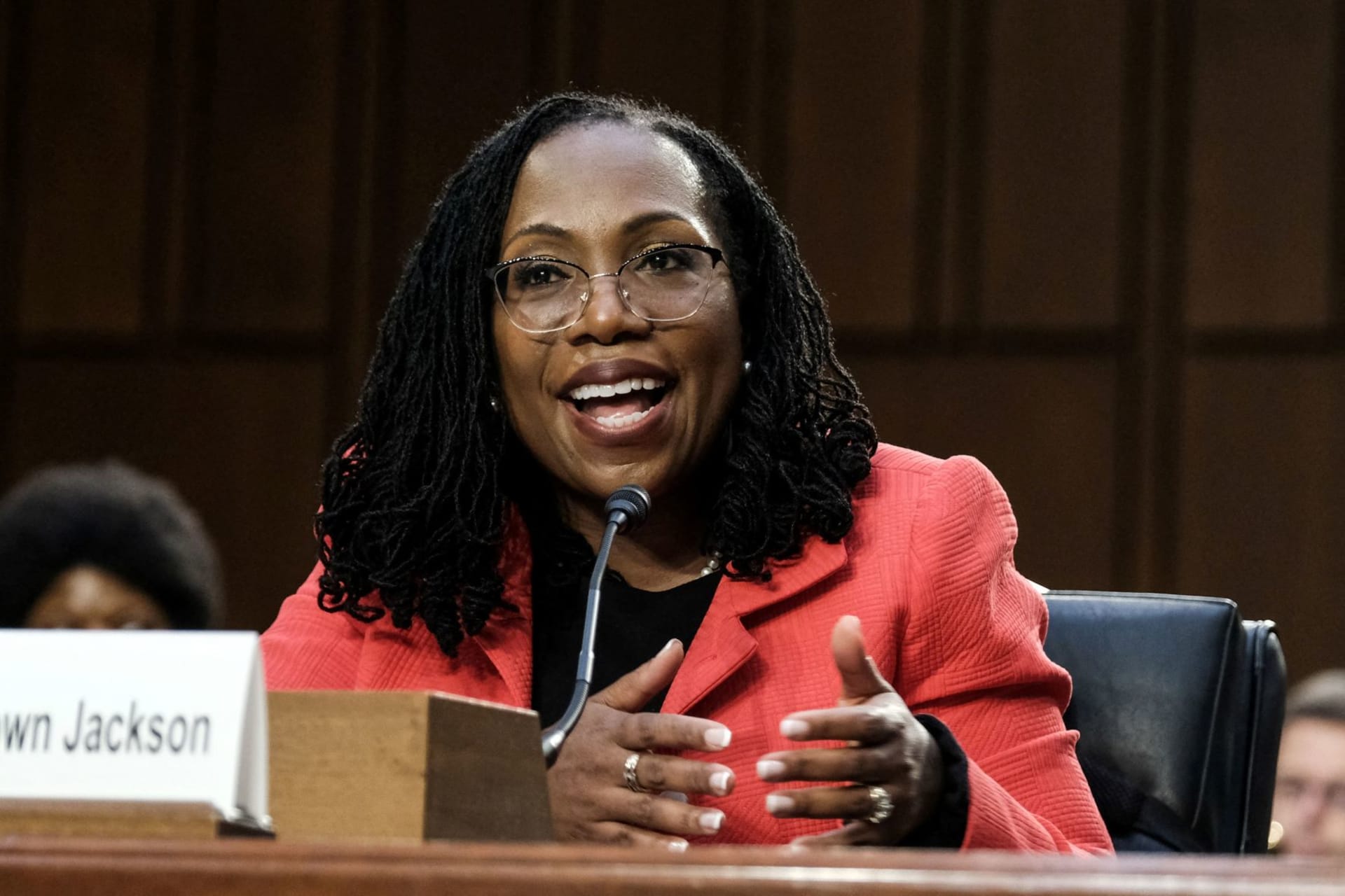 <p>Judge Ketanji Brown Jackson testifies during the Senate Judiciary Committee’s confirmation hearing on her nomination to the U.S. Supreme Court, on Capitol Hill in Washington, DC on March 22, 2022.</p>
