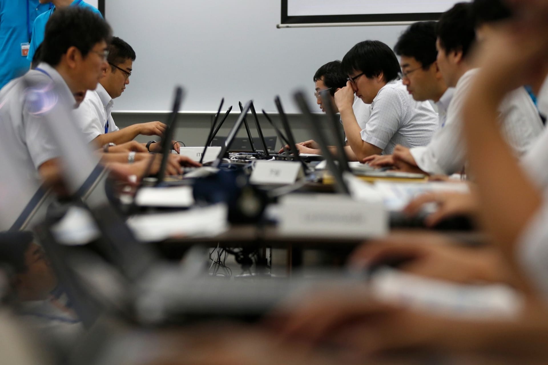 <p>A group of Japanese cybersecurity researchers during a mock cyber operation in Tokyo in 2020.</p>
