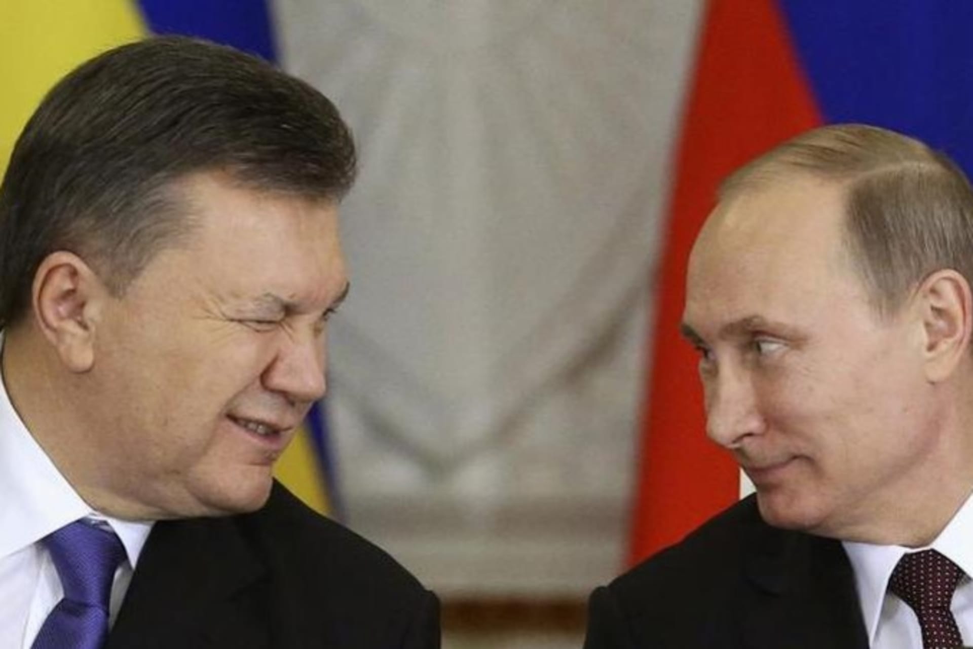 <p>Ukrainian President Viktor Yanukovych and Russian President Vladimir Putin at a meeting in December 2013. Yanukovych, widely seen as a pro-Russia figure, would be deposed in the 2014 Maidan Revolution.</p>

